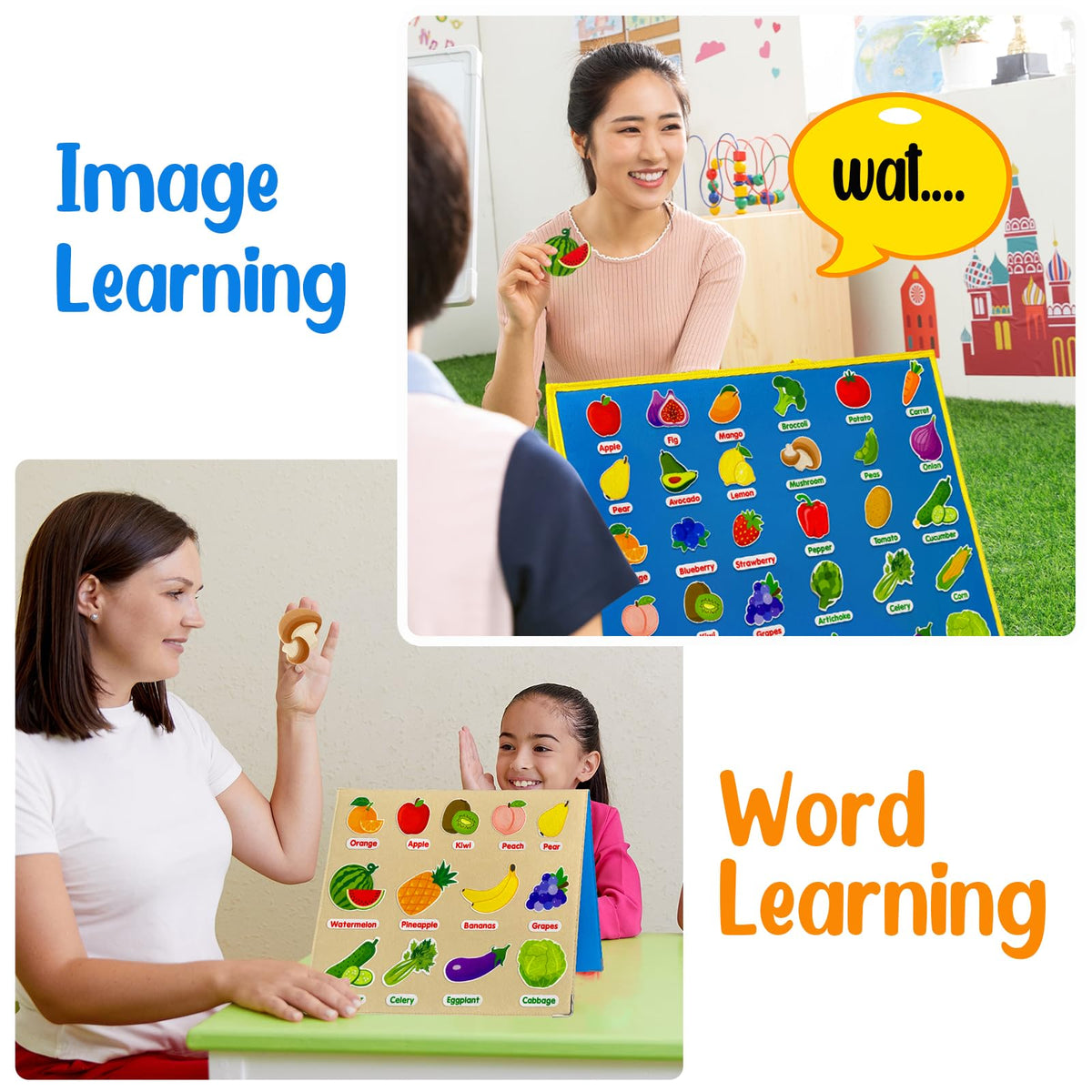 PENGFULL Felt Fruits & Vegetables Learning Pieces – 62 Felt Pieces for Kindergarten, Preschool, Toddlers