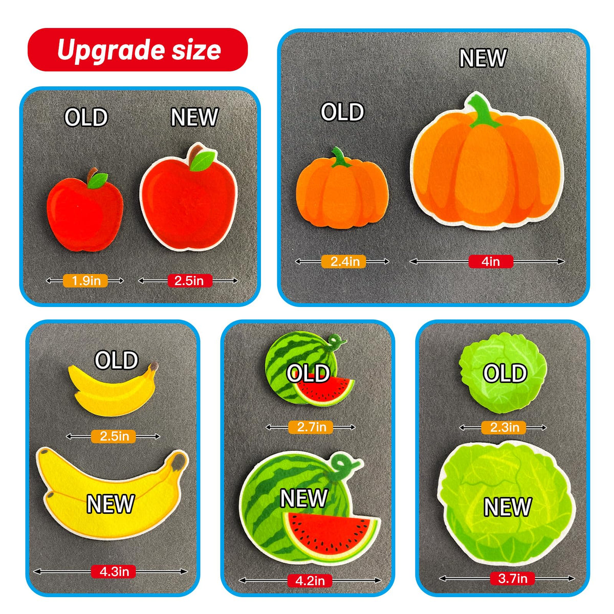 PENGFULL Felt Fruits & Vegetables Learning Pieces – 62 Felt Pieces for Kindergarten, Preschool, Toddlers