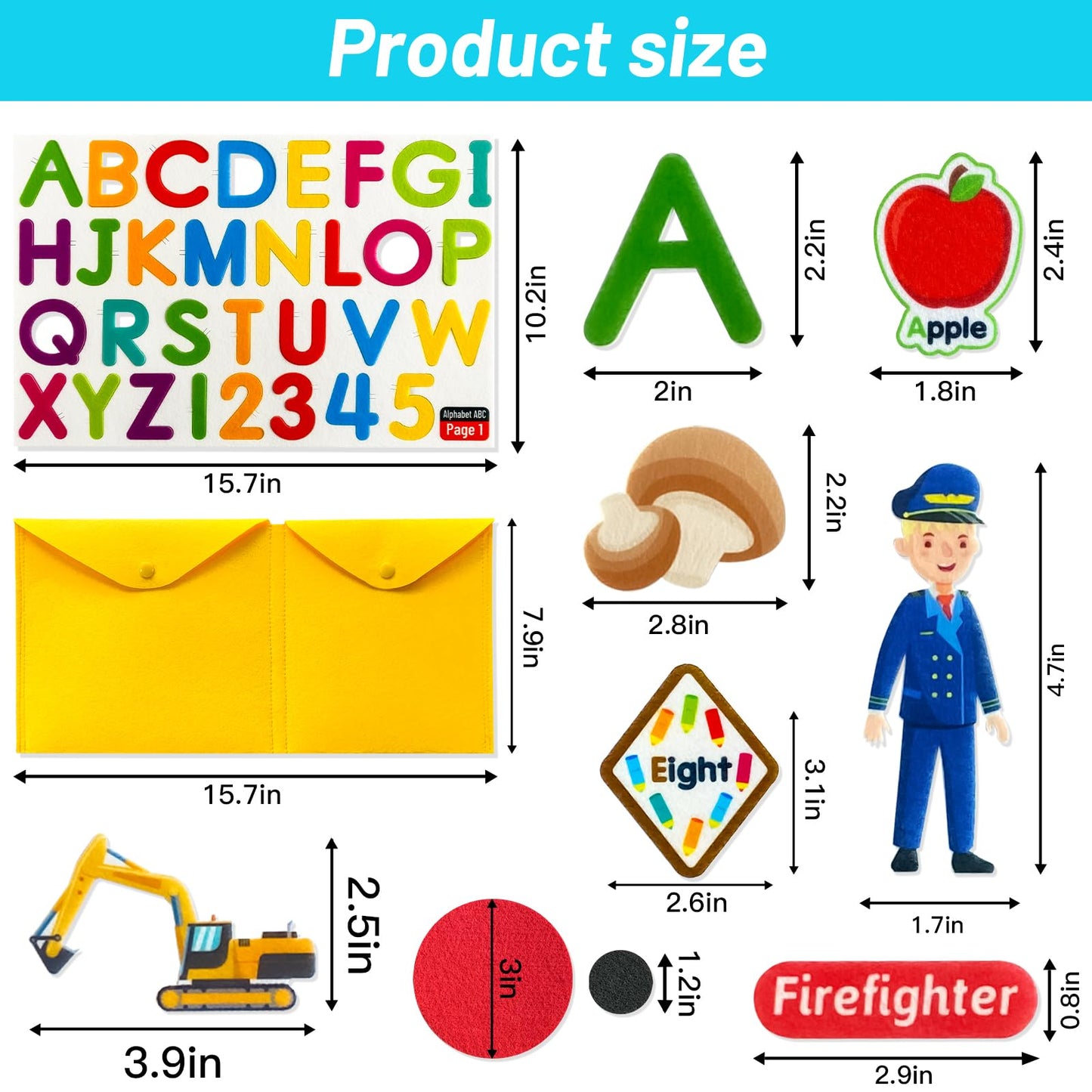 PENGFULL 5 Felt Learning Pieces Set — Alphabet, Fruits & Vegetables, Numbers, Vehicles & Careers
