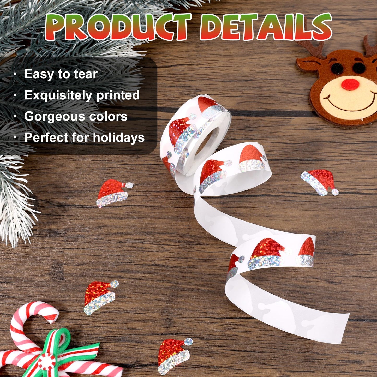 Penitue 500pcs Santa Hat Glitter Stickers – Self-Adhesive Christmas Stickers for Cards & Gifts