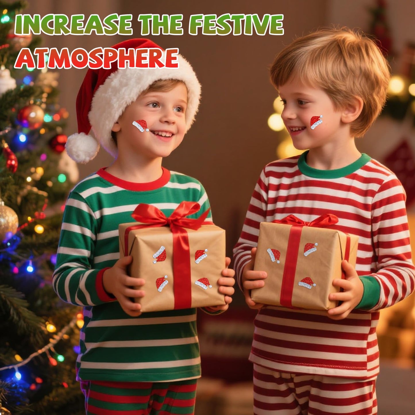 Penitue 500pcs Santa Hat Glitter Stickers – Self-Adhesive Christmas Stickers for Cards & Gifts