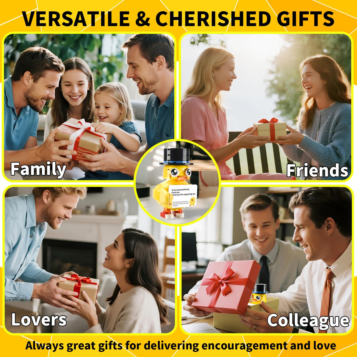 PENIXEL Valentine's Day Gifts for Him & Her – Encourage Duck Building Blocks Set + DIY Love Note Card
