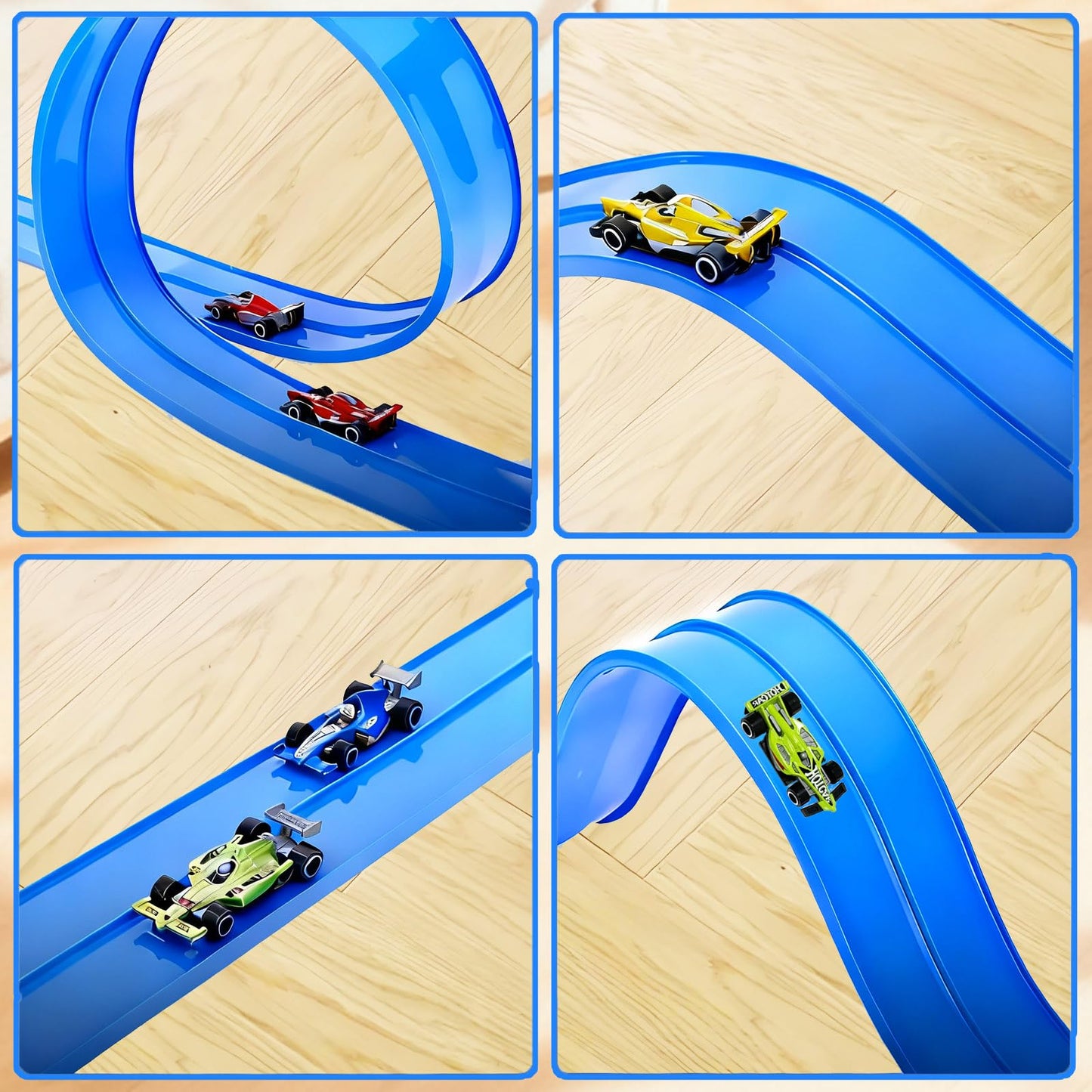 PENIXEL Flex Track 15 Ft Race Car Track – Rolls Up, Suction Cups, 1/64 Cars – Blue