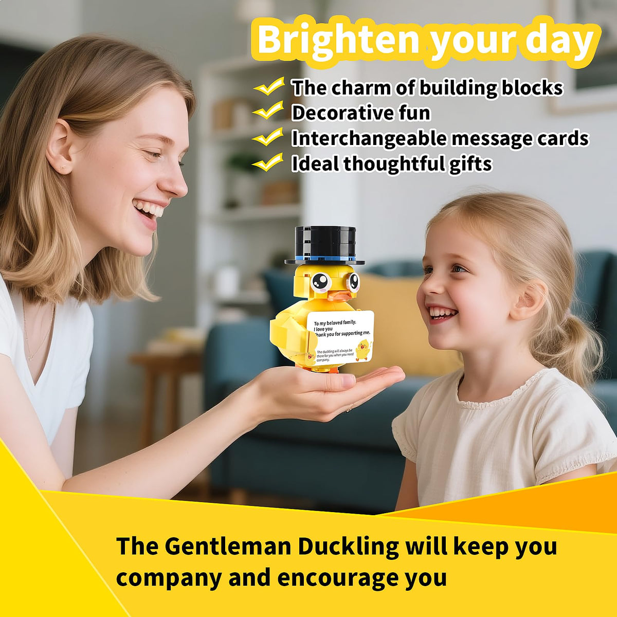 PENIXEL Valentine's Day Gifts for Him & Her – Encourage Duck Building Blocks Set + DIY Love Note Card