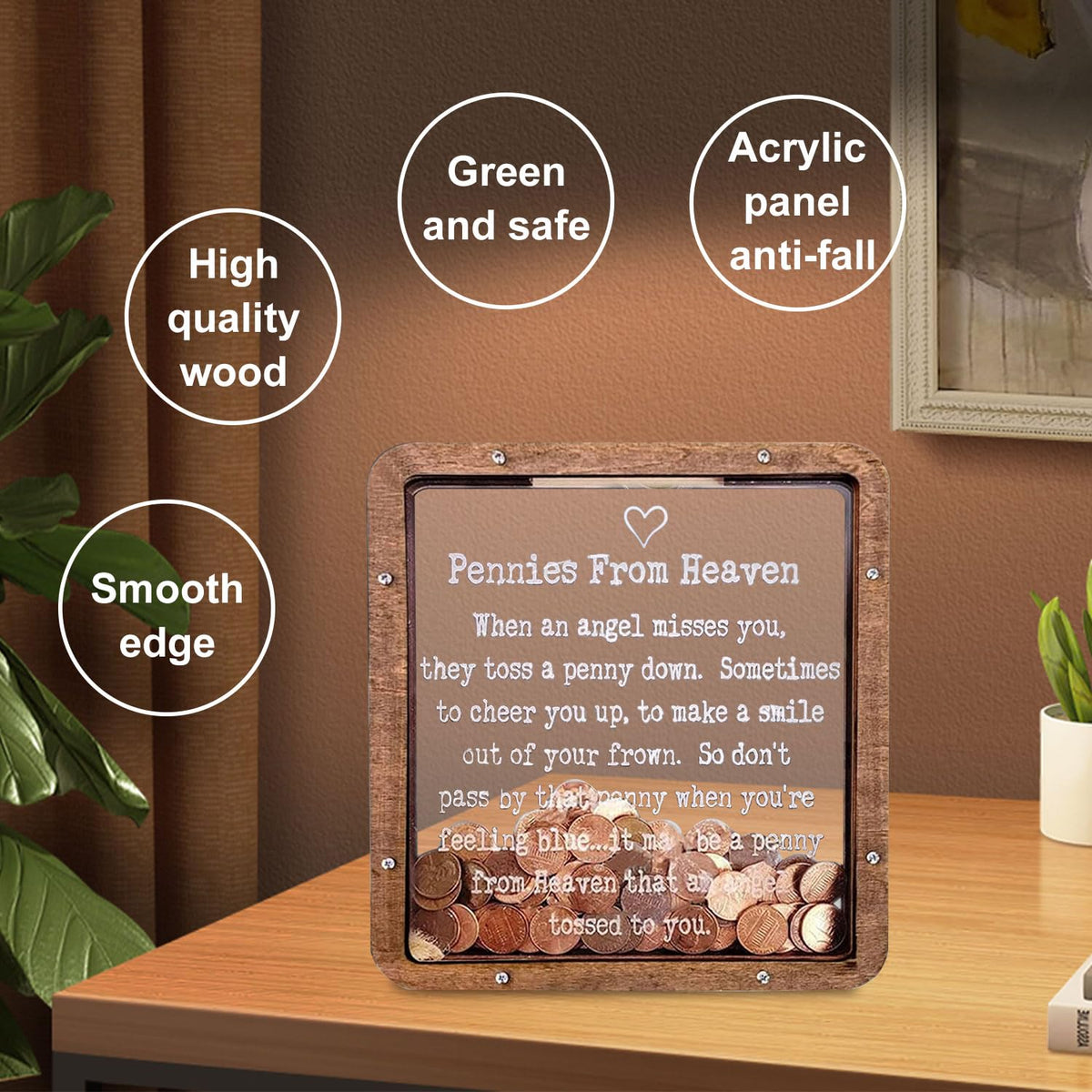 Pennies From Heaven Bank — Personalized Wooden Piggy Bank With Acrylic Window