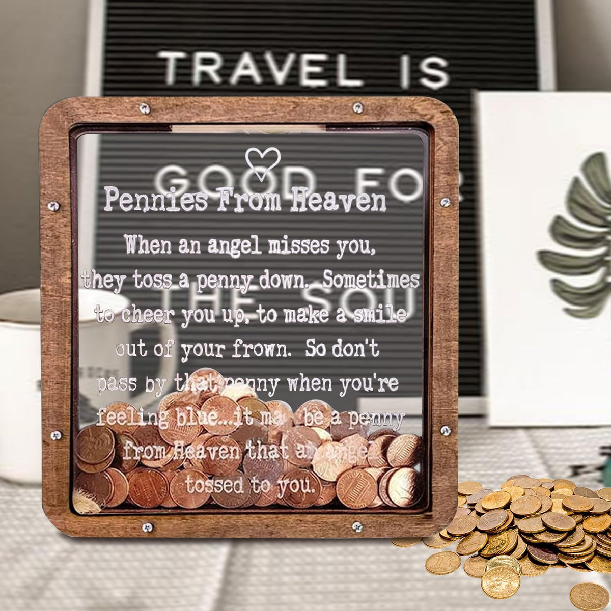 Pennies From Heaven Bank — Personalized Wooden Piggy Bank With Acrylic Window