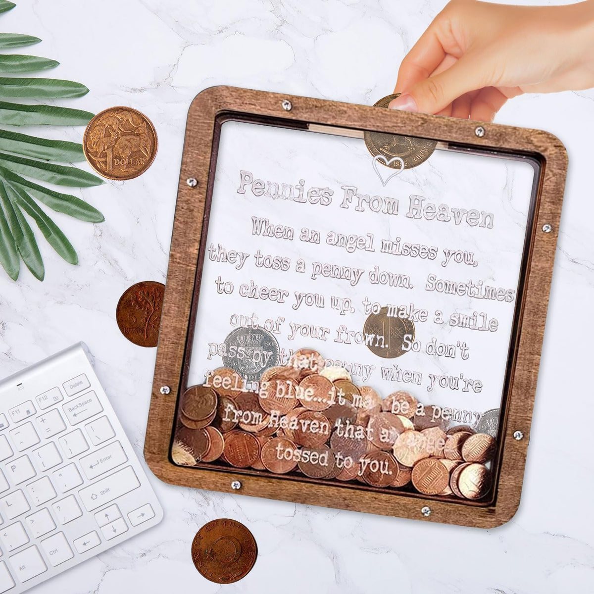 Pennies From Heaven Bank — Personalized Wooden Piggy Bank With Acrylic Window