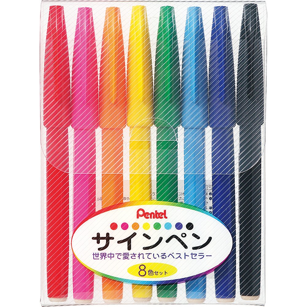 Pentel S520-8 Sign Pen Set of 8 – Water-Based Acrylic Fiber Tip Pens
