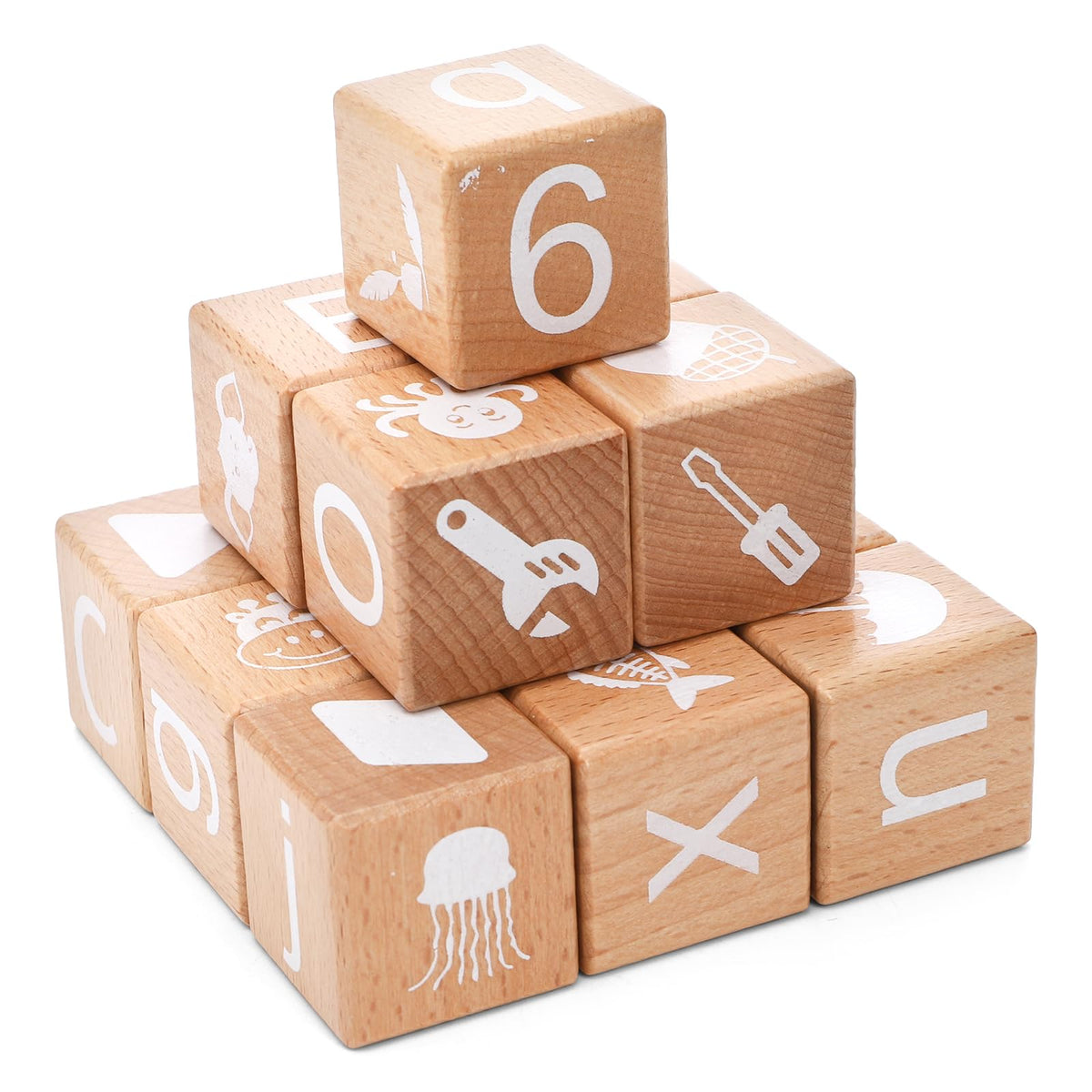 Peohud 26 PCS Wooden Alphabet Blocks – Educational ABC & Number Stacking Toys