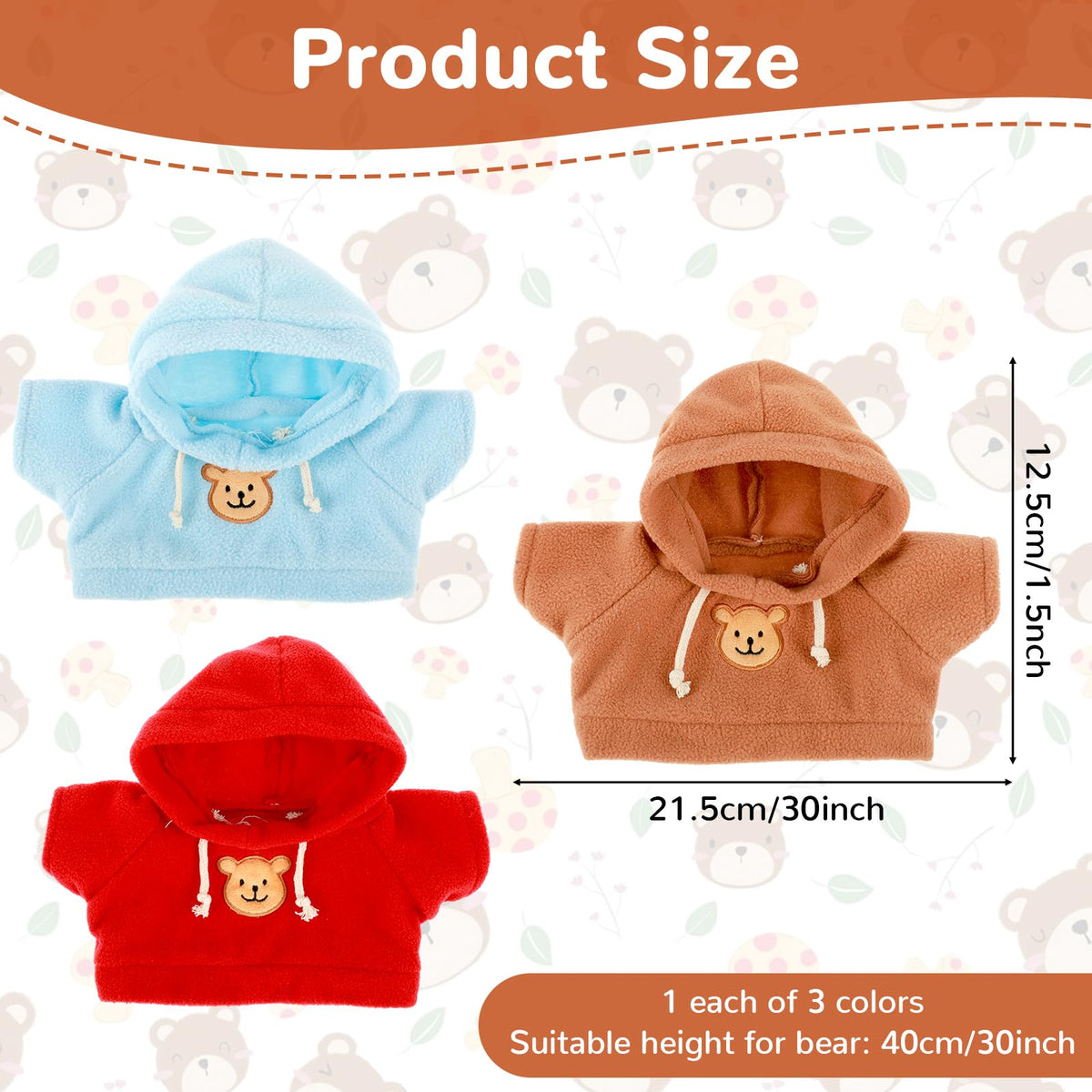 PEOVLVN 3 Pcs Build a Bear Clothes – Hoodie & Sweater Outfit Set for 12-16 Inch Plush Bears