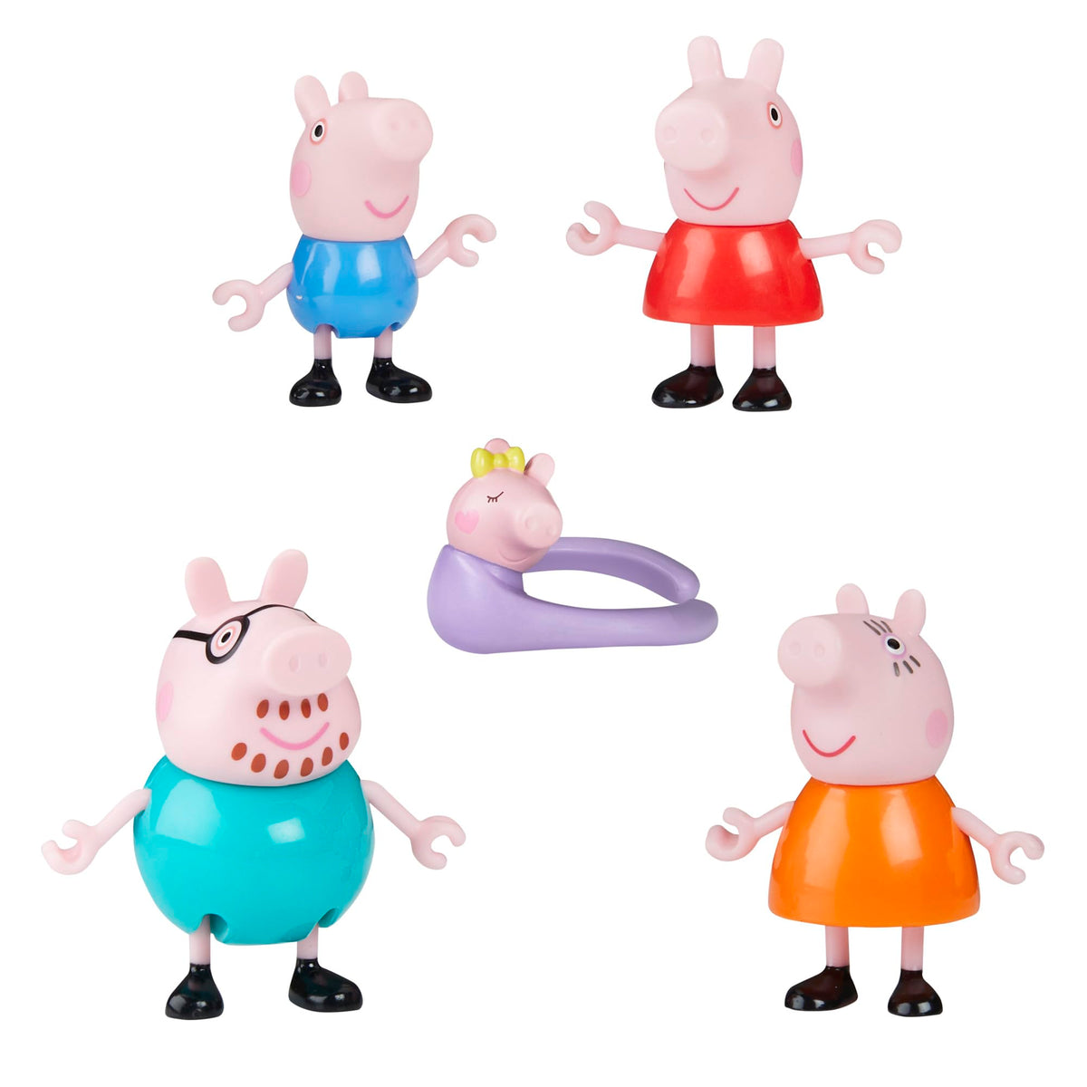 Peppa Pig Family of Five with Baby Evie – Poseable Figures Hold Hands | Preschool Toys 3+