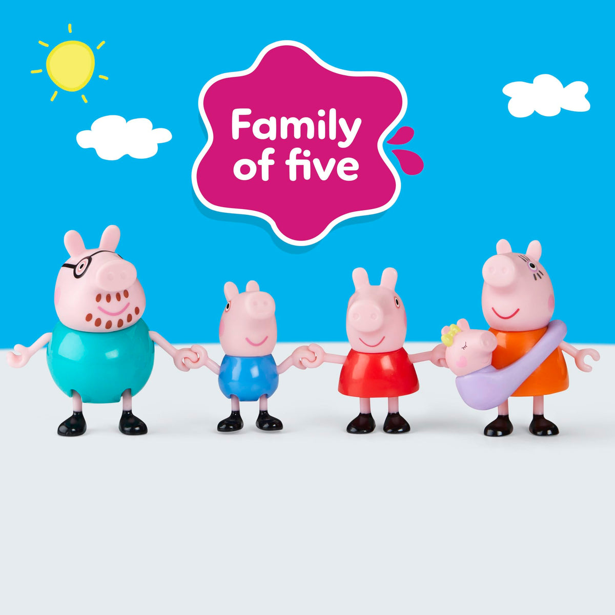 Peppa Pig Family of Five with Baby Evie – Poseable Figures Hold Hands | Preschool Toys 3+