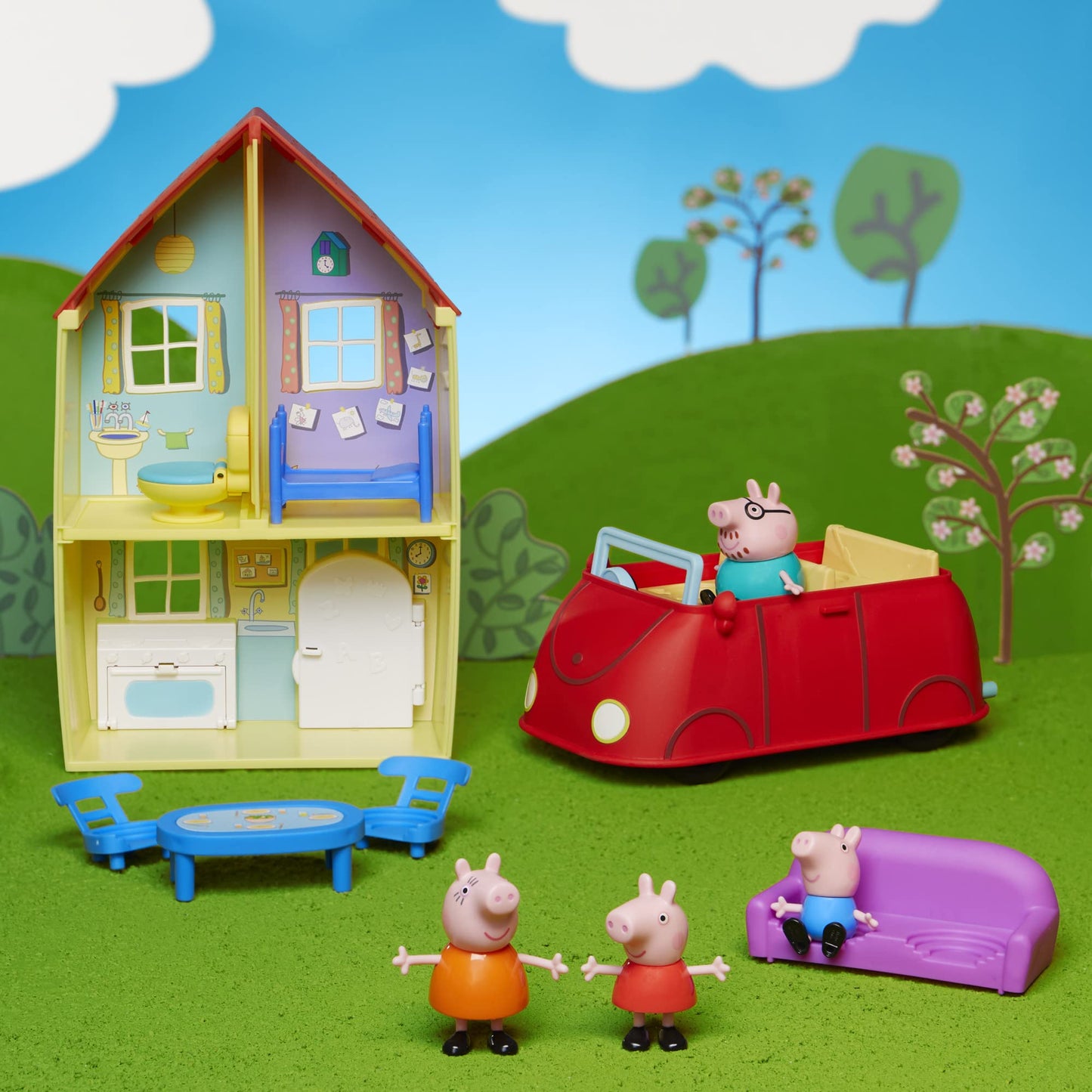 Peppa Pig Toys: Peppa's Family Home Combo – 2-Story House Playset with 4 Figures & Red Car | Preschool Toys for 3+ (Amazon Exclusive)