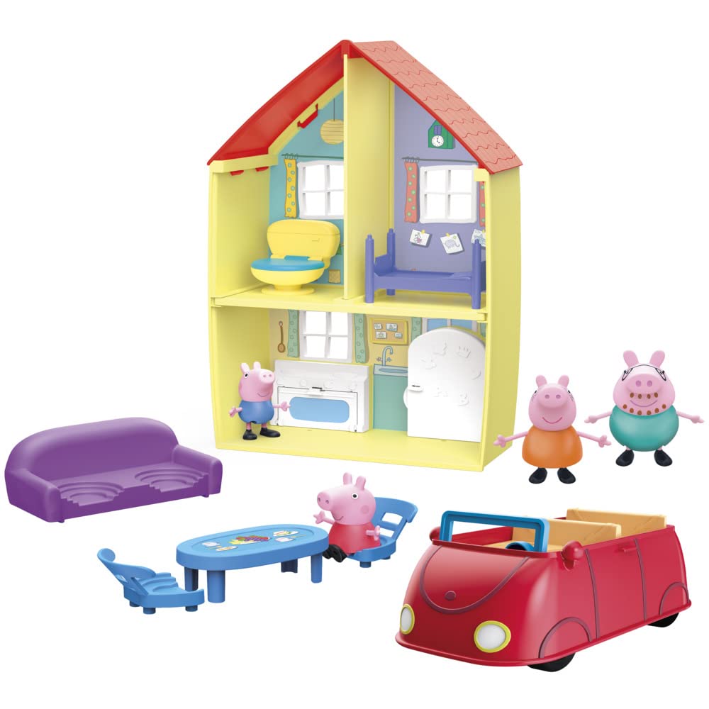 Peppa Pig Toys: Peppa's Family Home Combo – 2-Story House Playset with 4 Figures & Red Car | Preschool Toys for 3+ (Amazon Exclusive)