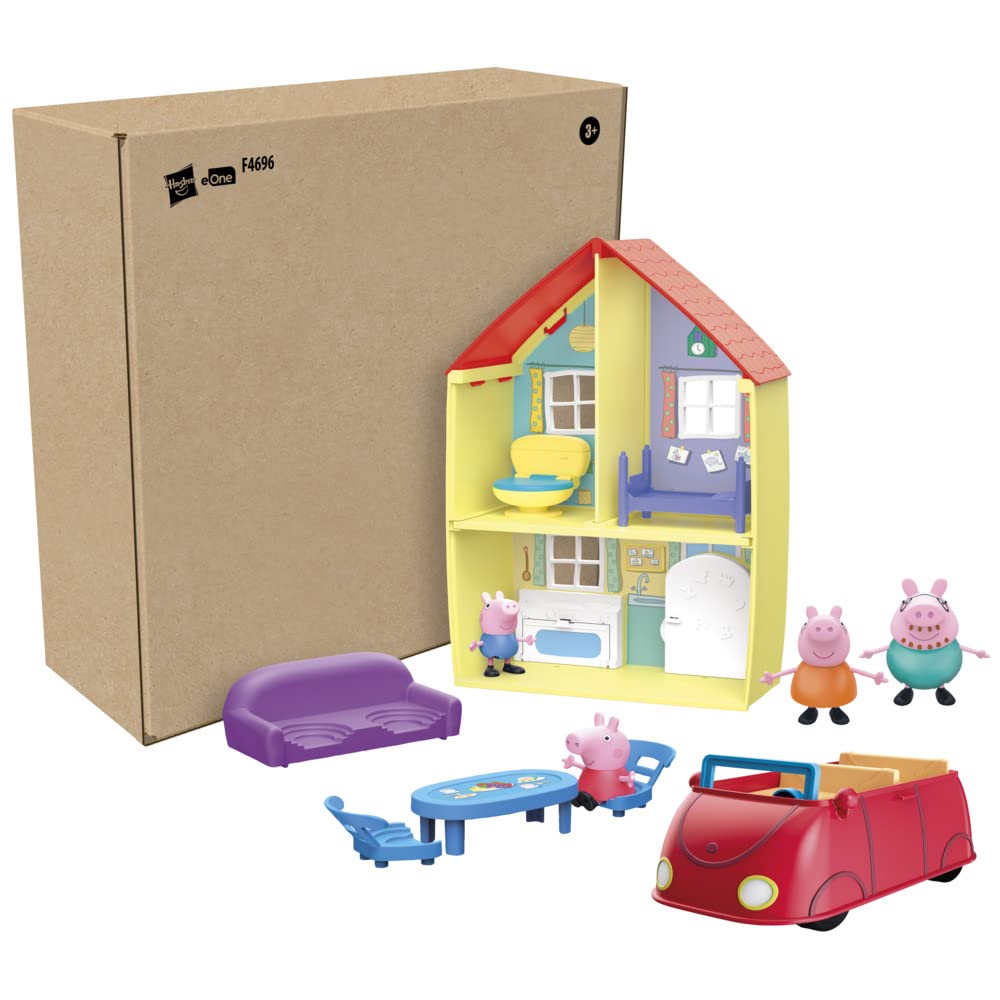 Peppa Pig Toys: Peppa's Family Home Combo – 2-Story House Playset with 4 Figures & Red Car | Preschool Toys for 3+ (Amazon Exclusive)