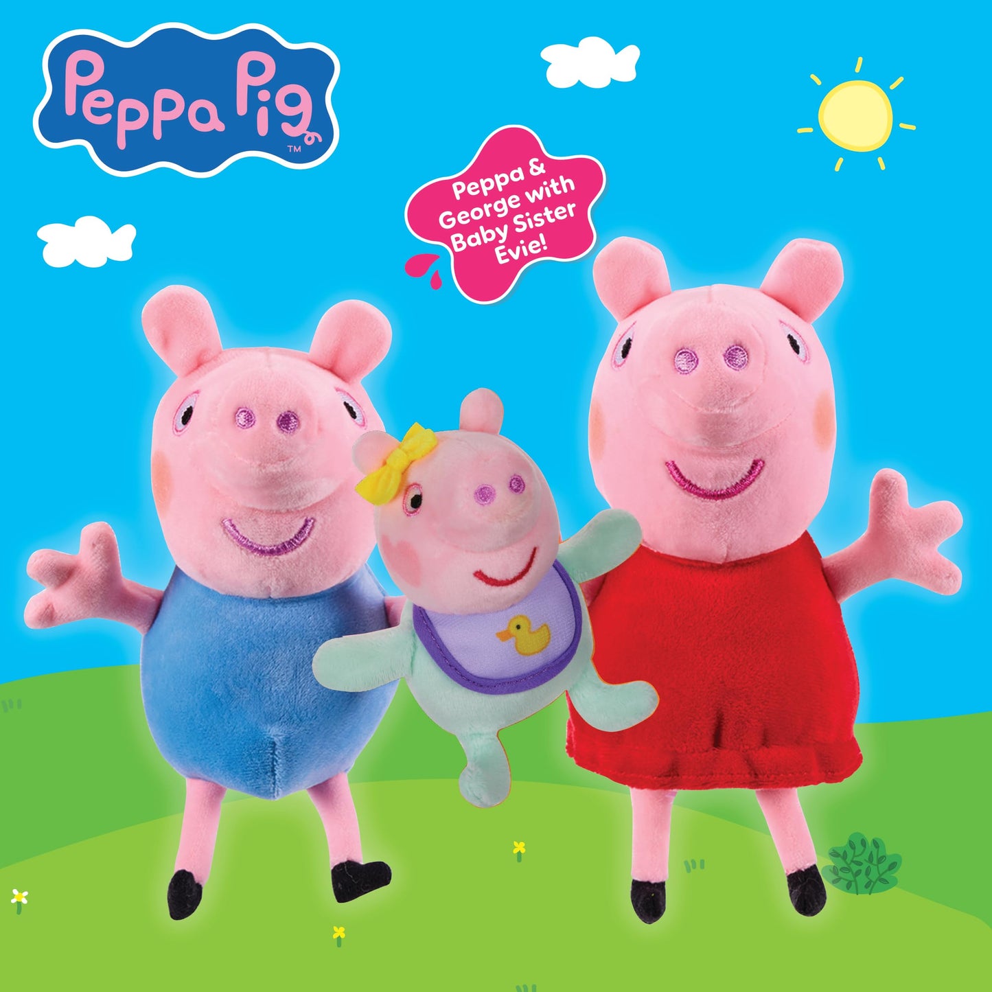 Peppa Pig Plush 3 Piece Set – Peppa, George & Baby Evie | Super Soft Classic Plush