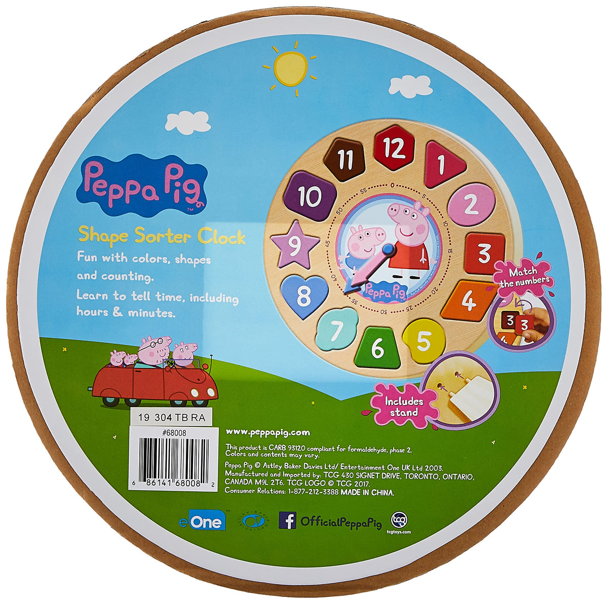 Peppa Pig Shape Sorter Clock Puzzle – 14-Piece Wooden Toddler Puzzle (36–48 Months)