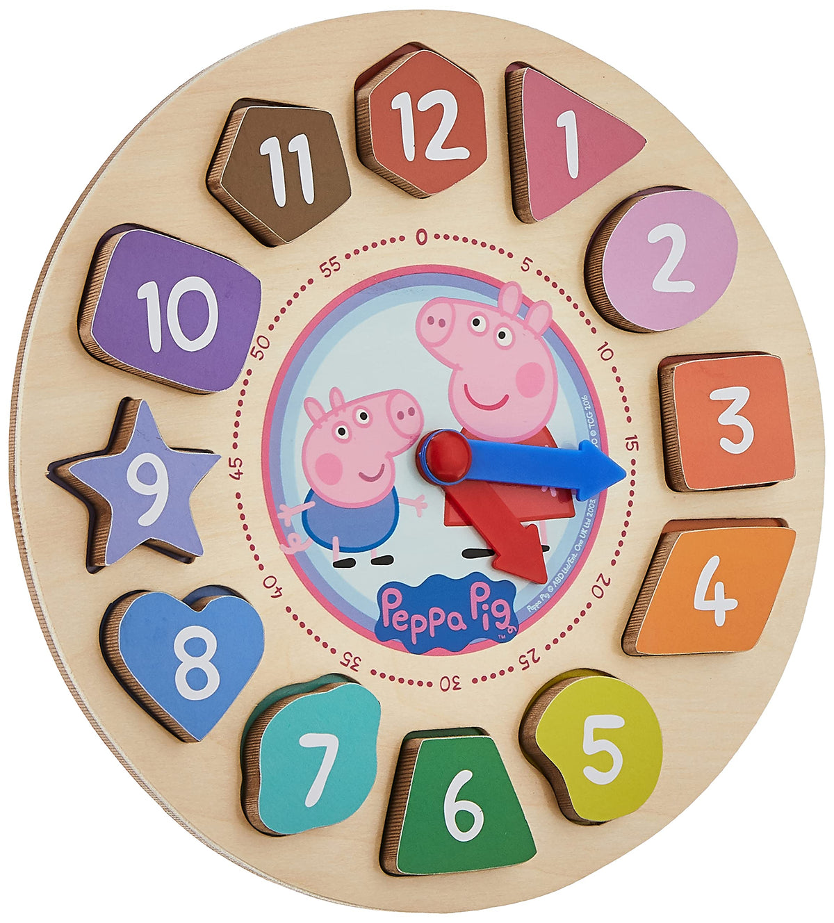 Peppa Pig Shape Sorter Clock Puzzle – 14-Piece Wooden Toddler Puzzle (36–48 Months)