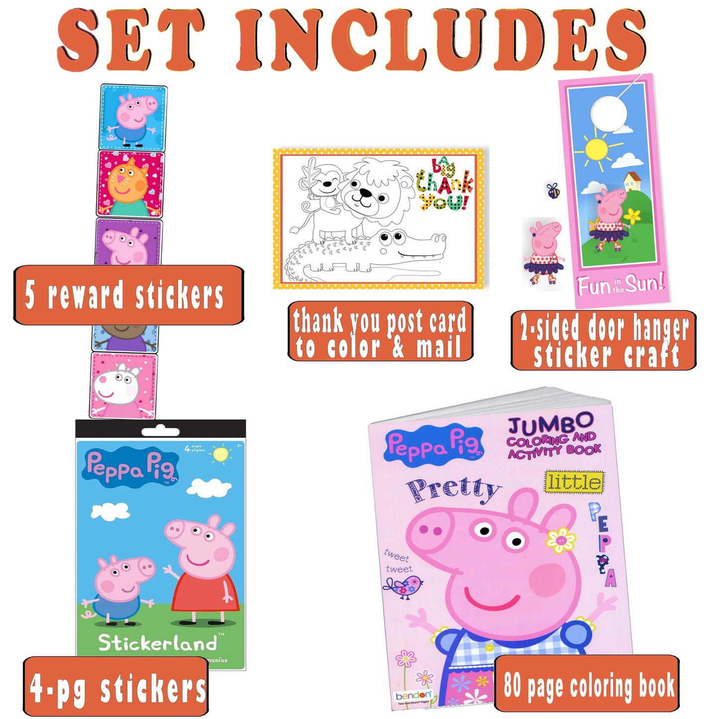 Peppa Pig Coloring and Activity Set – 80-Page Coloring Book, Stickers & Door Hanger