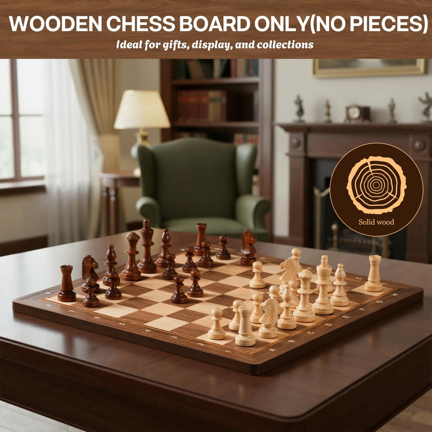 Peradix Wooden Chess Board - 18.89-inch Walnut & Maple Inlaid, Tournament-Grade (No Pieces)
