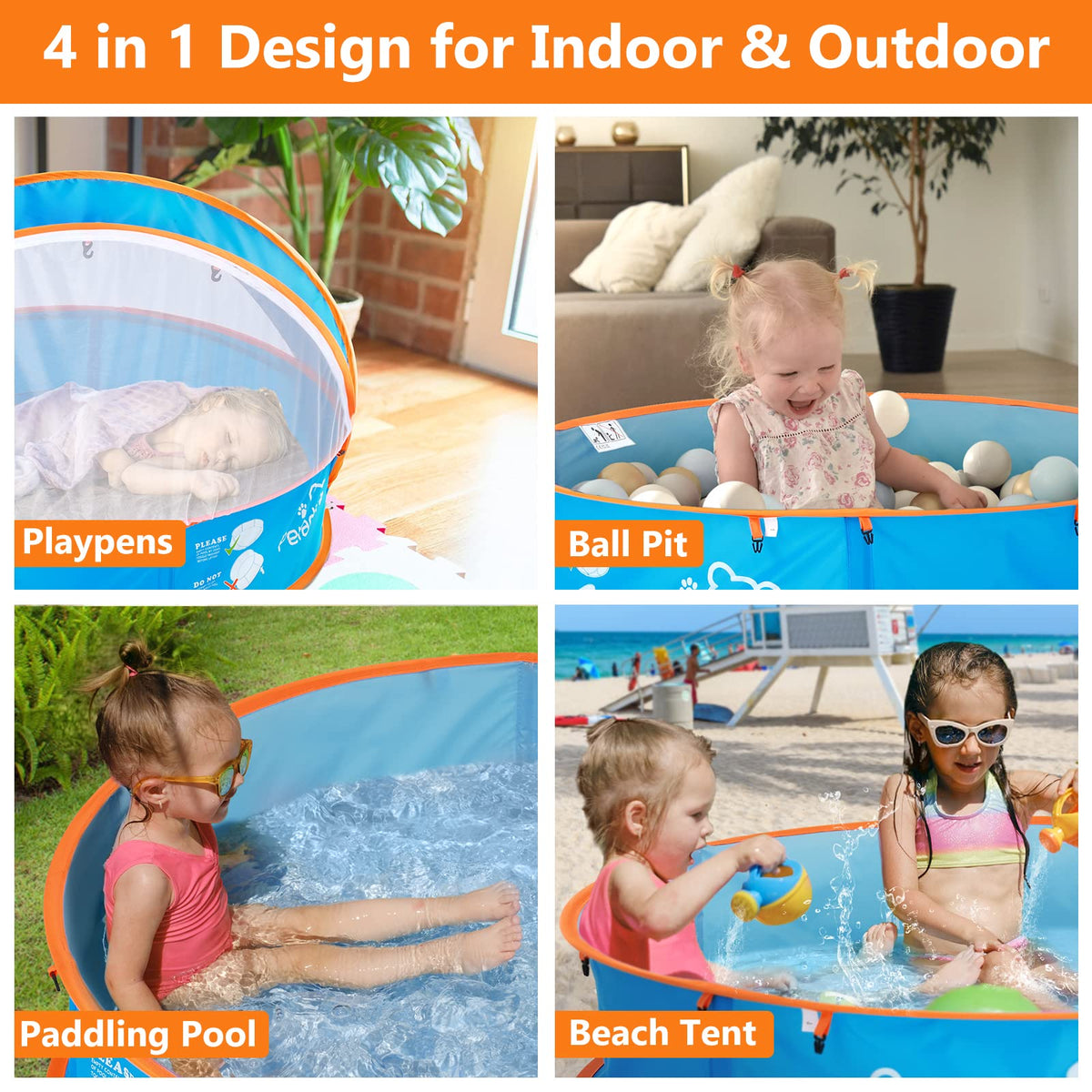 Peradix 4-in-1 Pop Up Pool Tent for Kids & Pets – Beach & Indoor Play