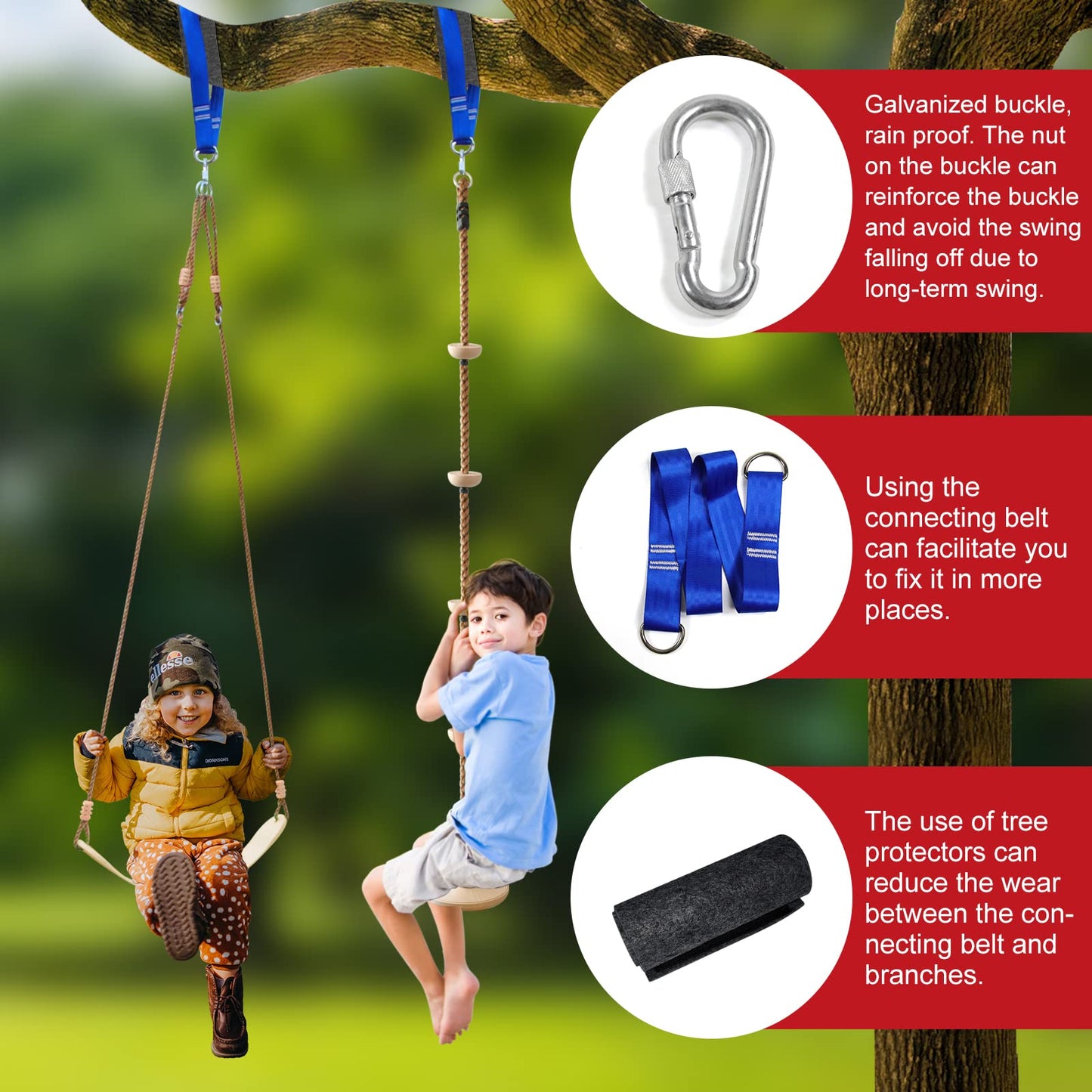 Perantlb Tree Swing Rope 2-Pack Multicolor with Red Disc Seat – Outdoor Playground Set