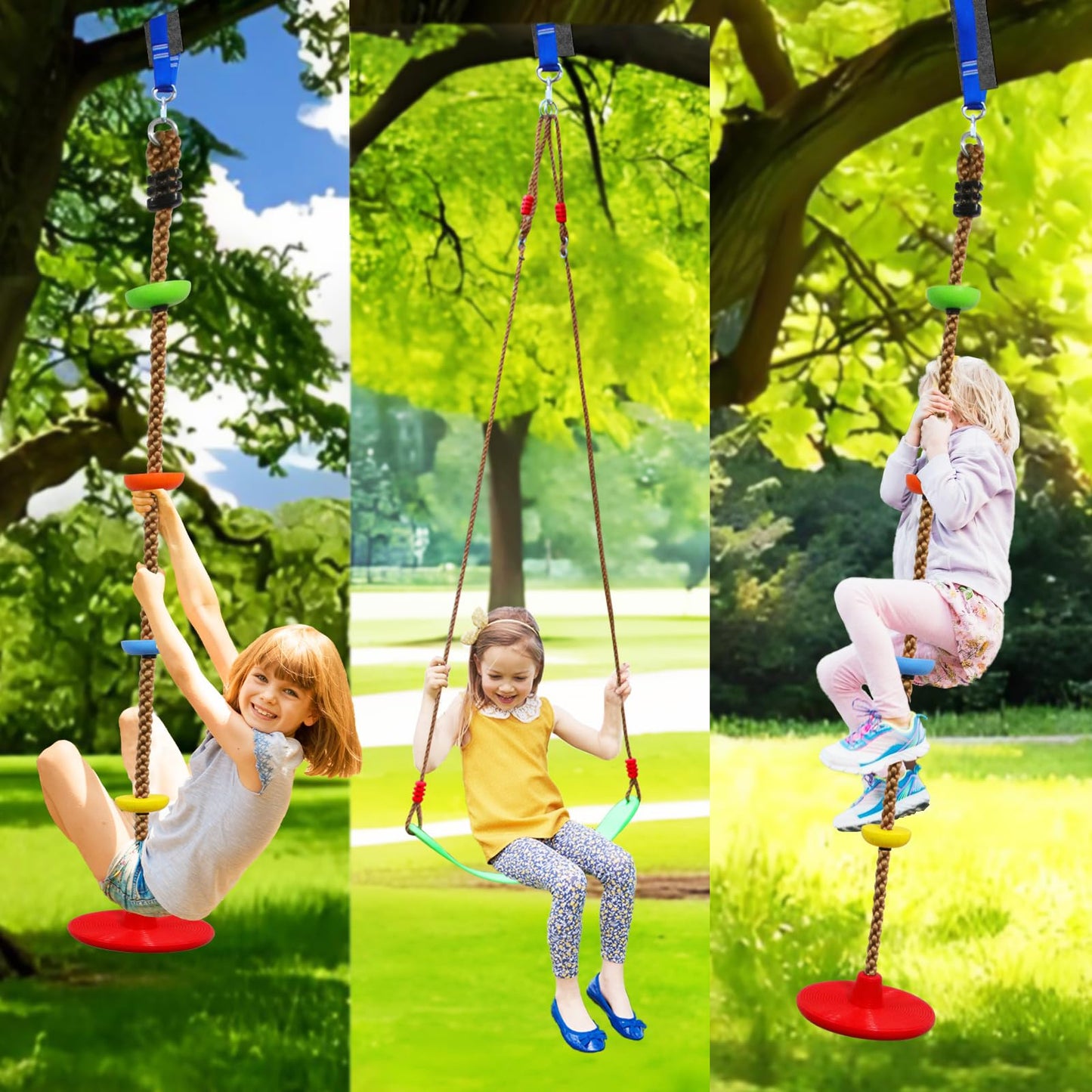 Perantlb Tree Swing Climbing Rope – 2 Pack Multicolor with Red Disc Seat