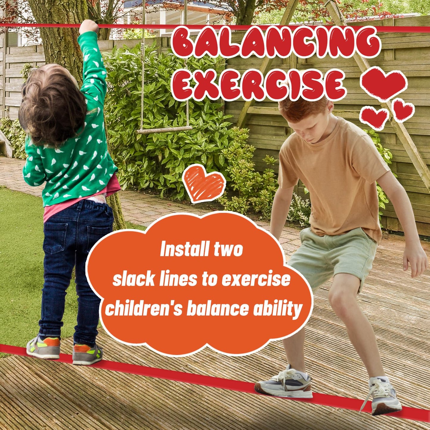 Perantlb Ninja Warrior Obstacle Course for Kids – 60ft Slackline & 8 Accessories