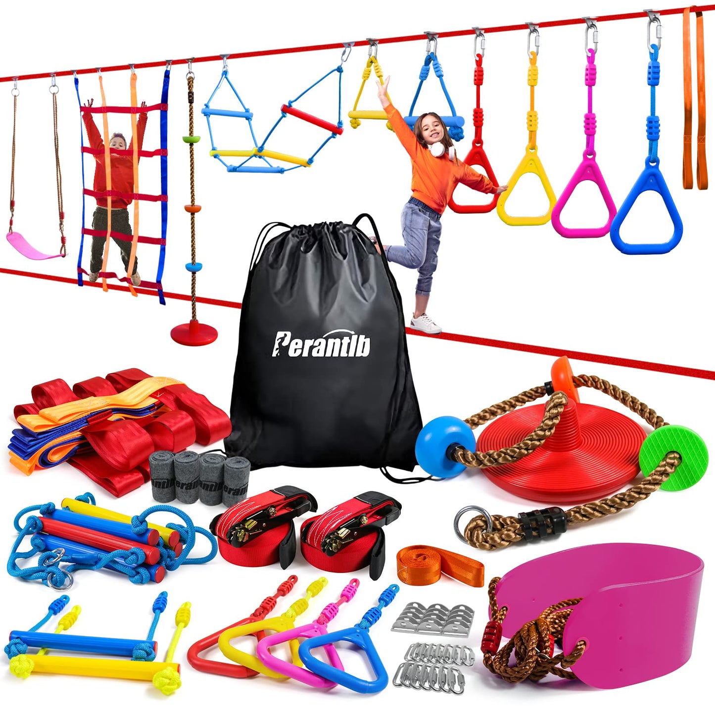 Perantlb Ninja Warrior Obstacle Course for Kids - Outdoor Slackline Playground Equipment
