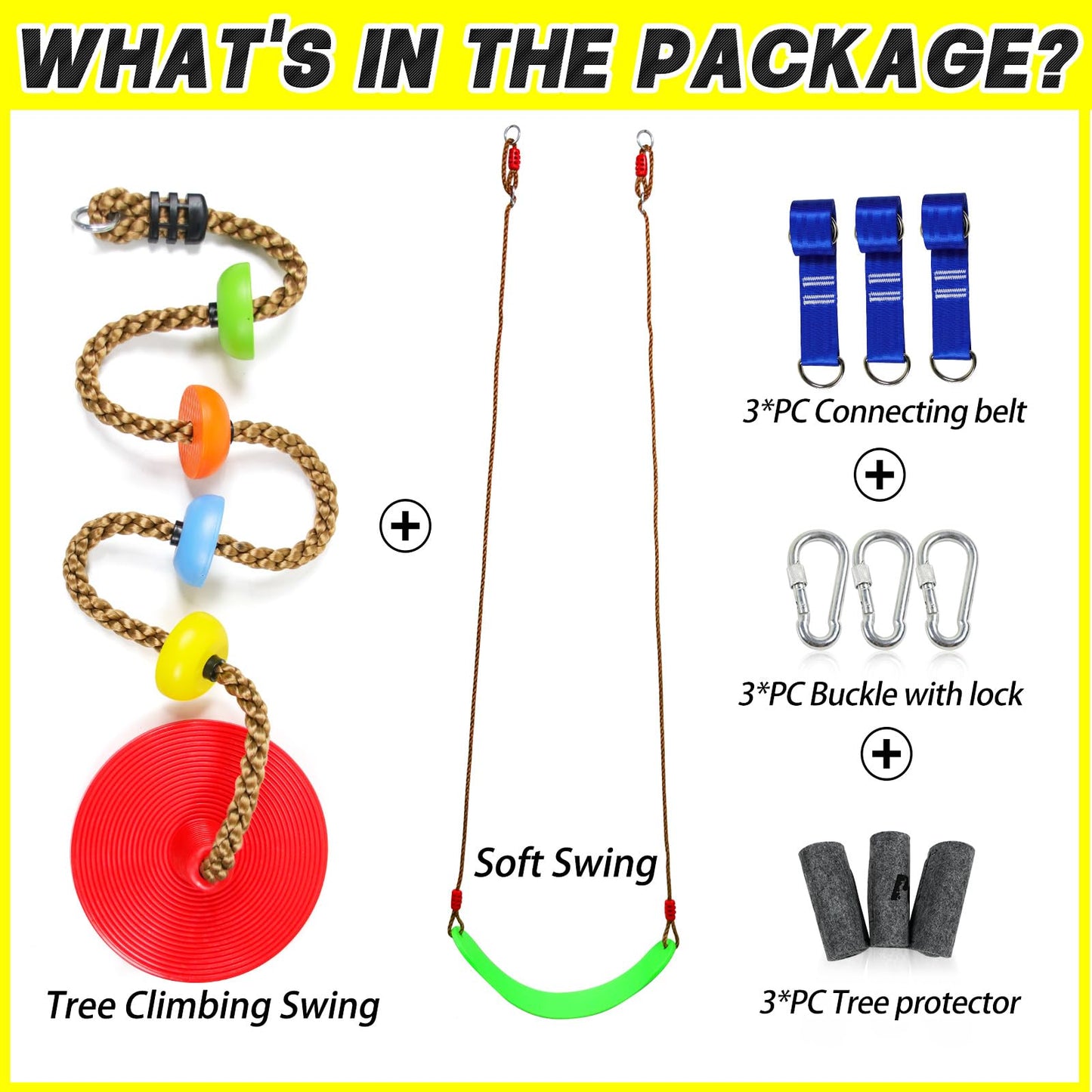 Perantlb Tree Swing Climbing Rope – 2 Pack Multicolor with Red Disc Seat