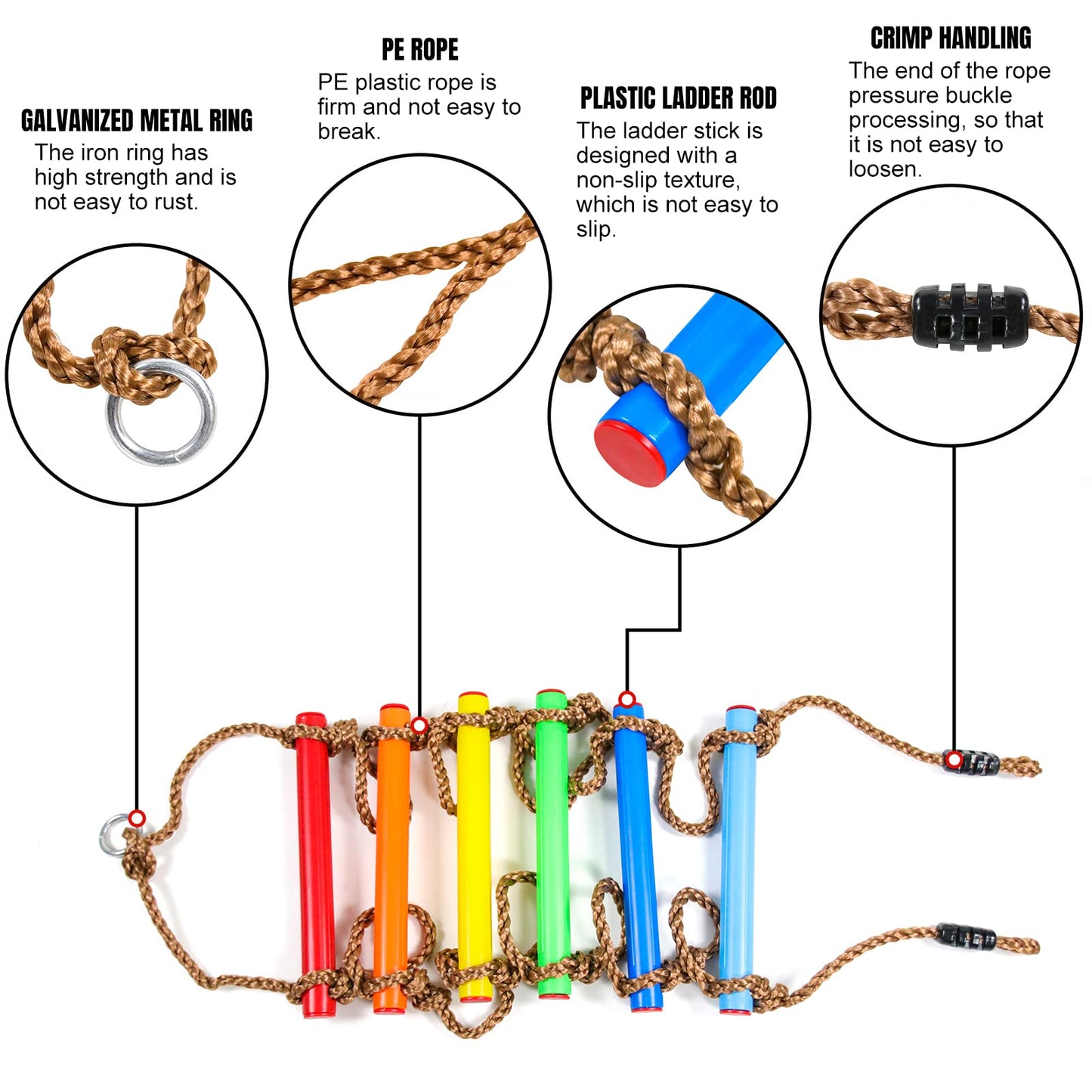 Perantlb 6.8ft Climbing Rope Ladder – Outdoor Play for Kids & Adults