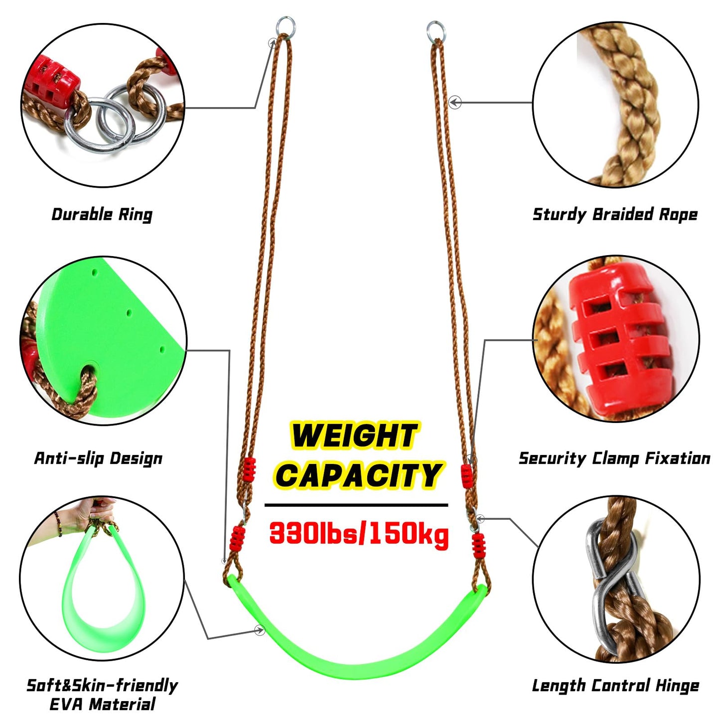 Perantlb Tree Swing Climbing Rope – 2 Pack Multicolor with Red Disc Seat