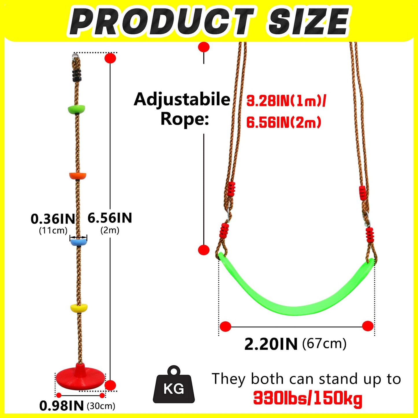 Perantlb Tree Swing Climbing Rope – 2 Pack Multicolor with Red Disc Seat