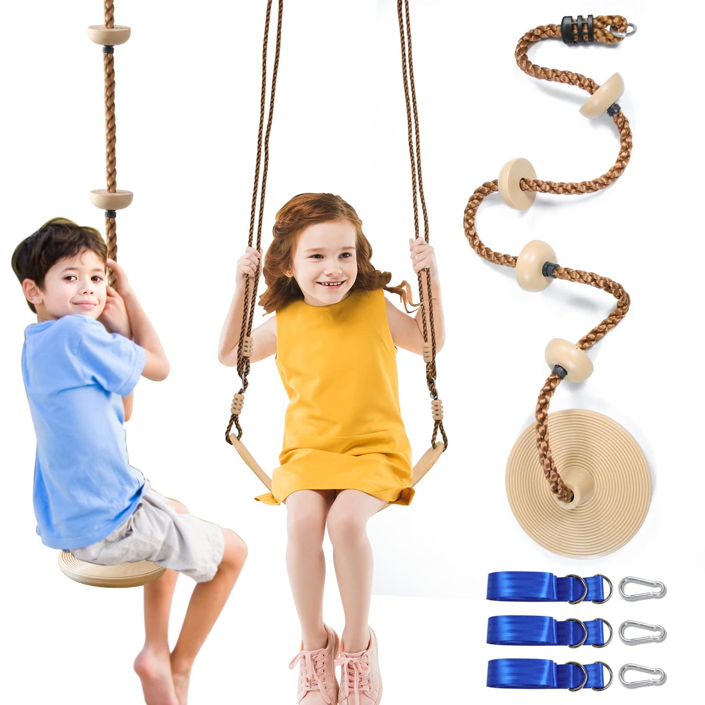 Perantlb Tree Swing Rope 2-Pack Multicolor with Red Disc Seat – Outdoor Playground Set