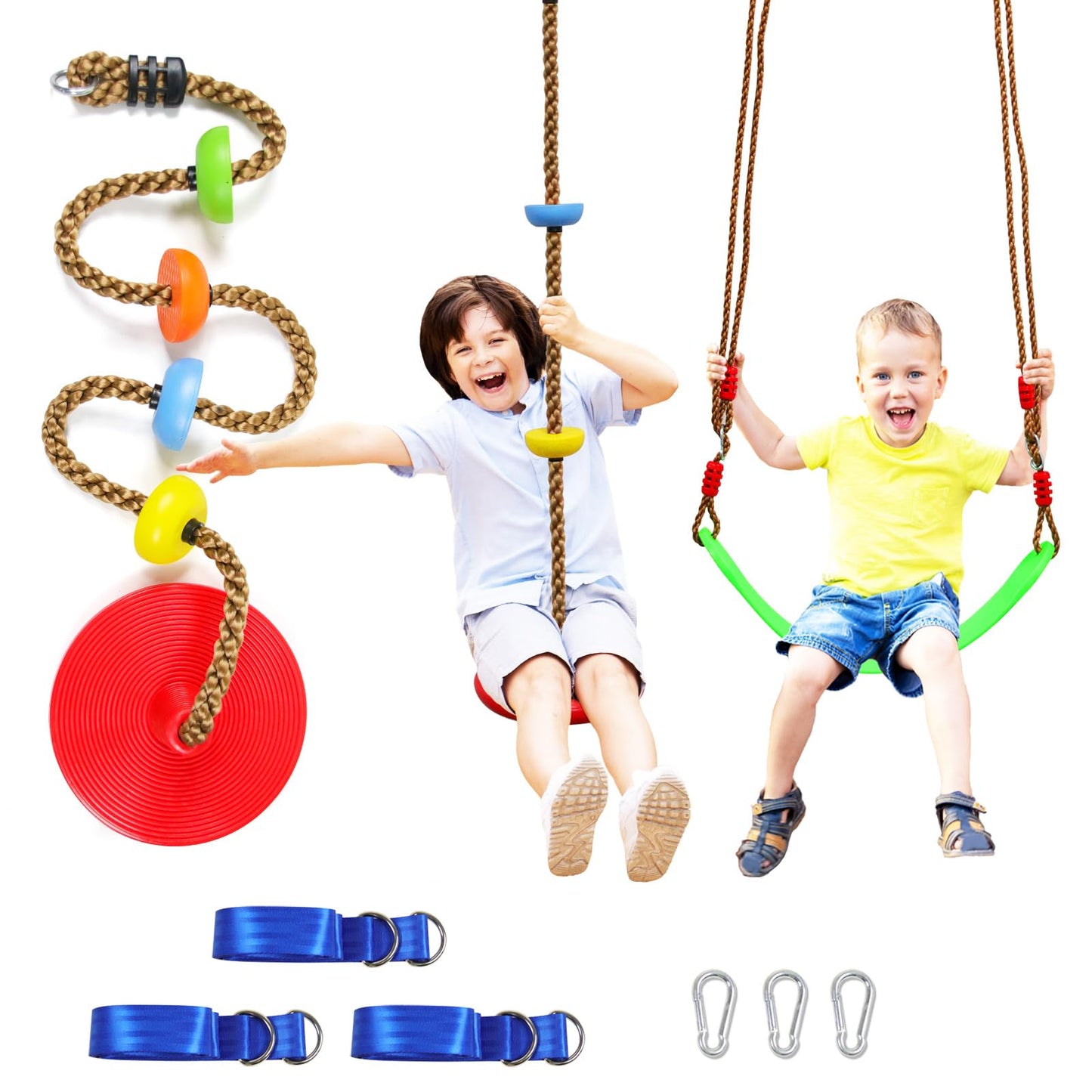 Perantlb Tree Swing Climbing Rope – 2 Pack Multicolor with Red Disc Seat