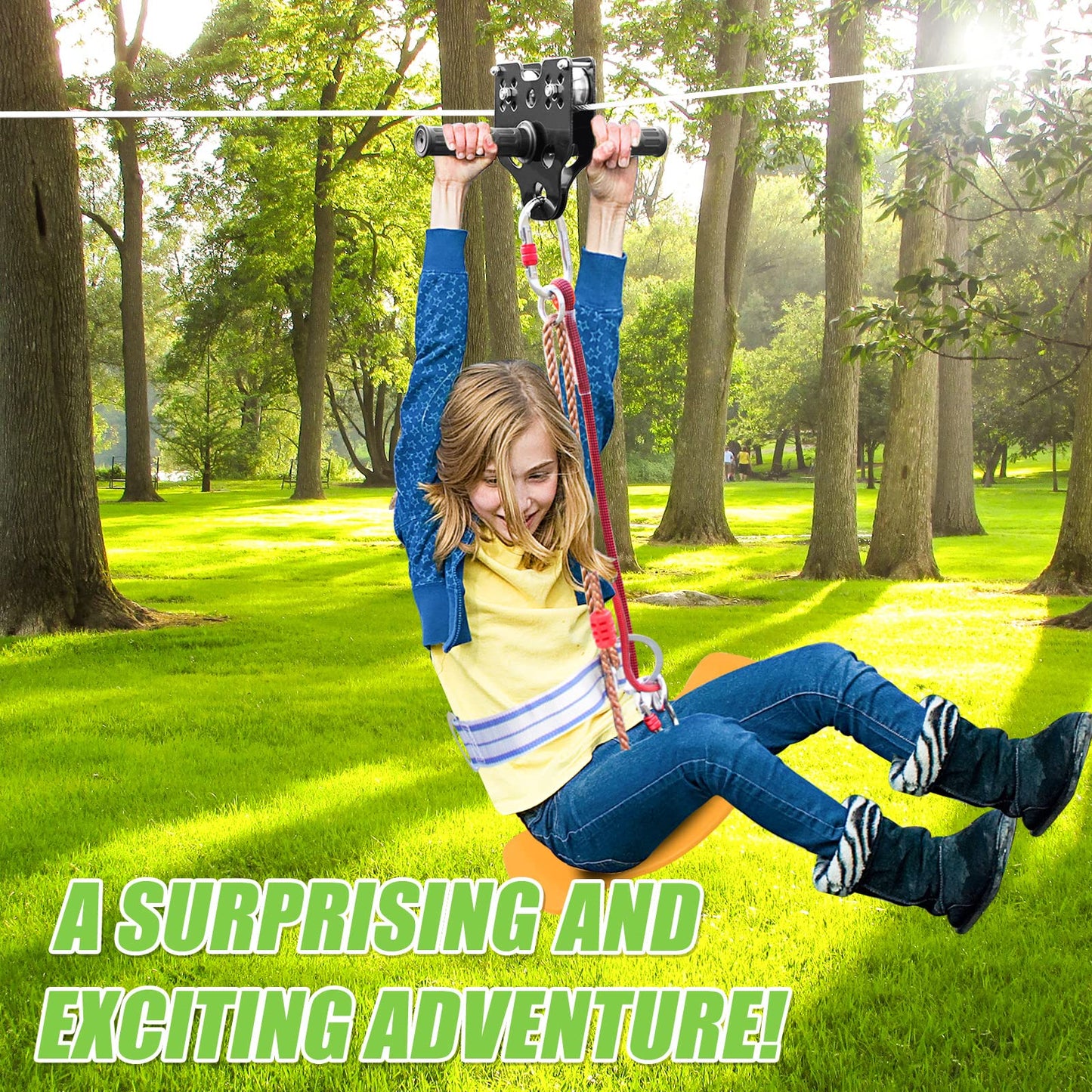 Perantlb Zipline Kit for Backyard – 80ft Cable, 6ft Spring Brake, Trolley, Seat & Bag