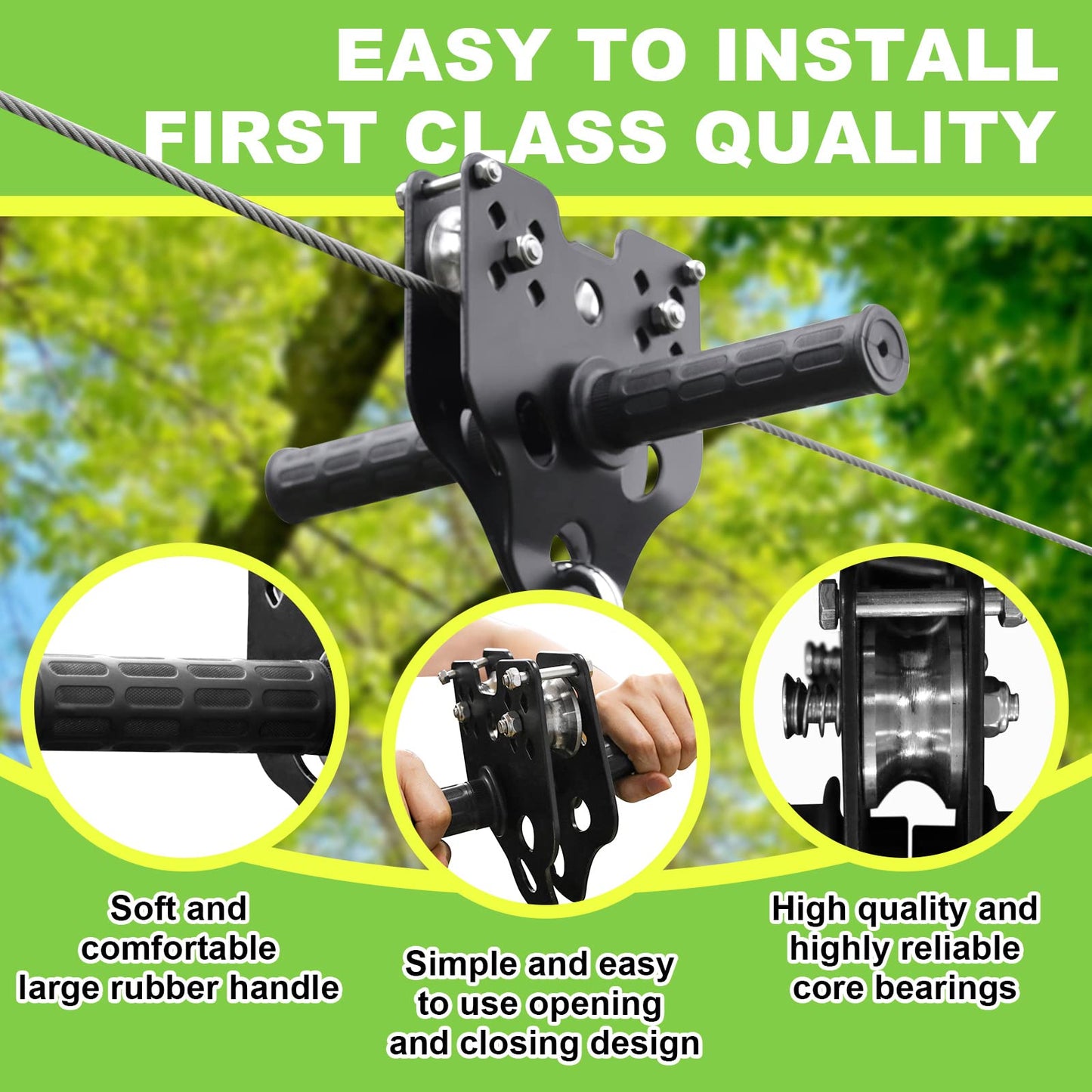 Perantlb Backyard Zipline Kit – 160ft Cable, 6ft Spring Brake, Trolley, Seat & Bag