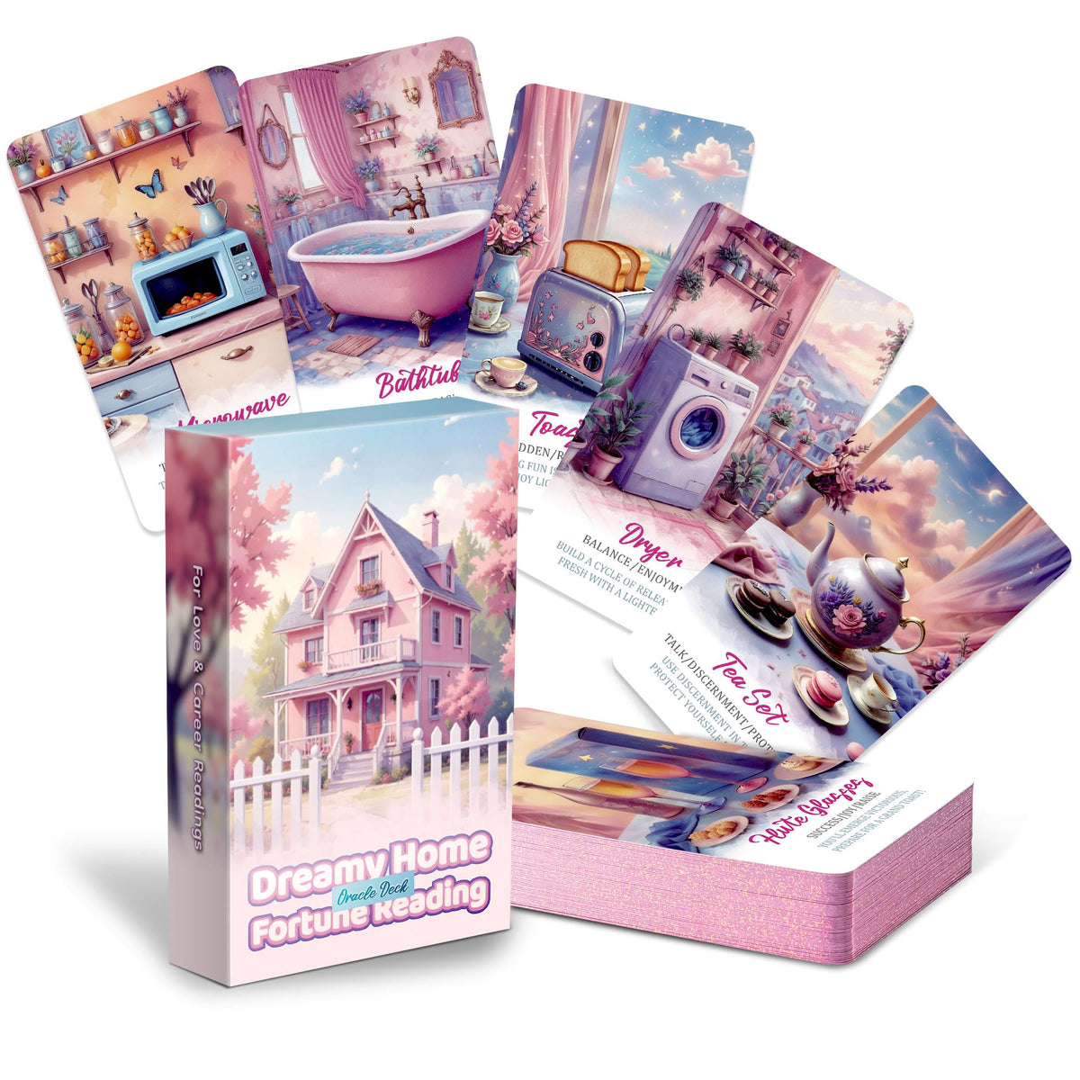 PERBDEAL Dreamy Home Fortune Reading Oracle Card – Pink Foil Edges for Love and Career