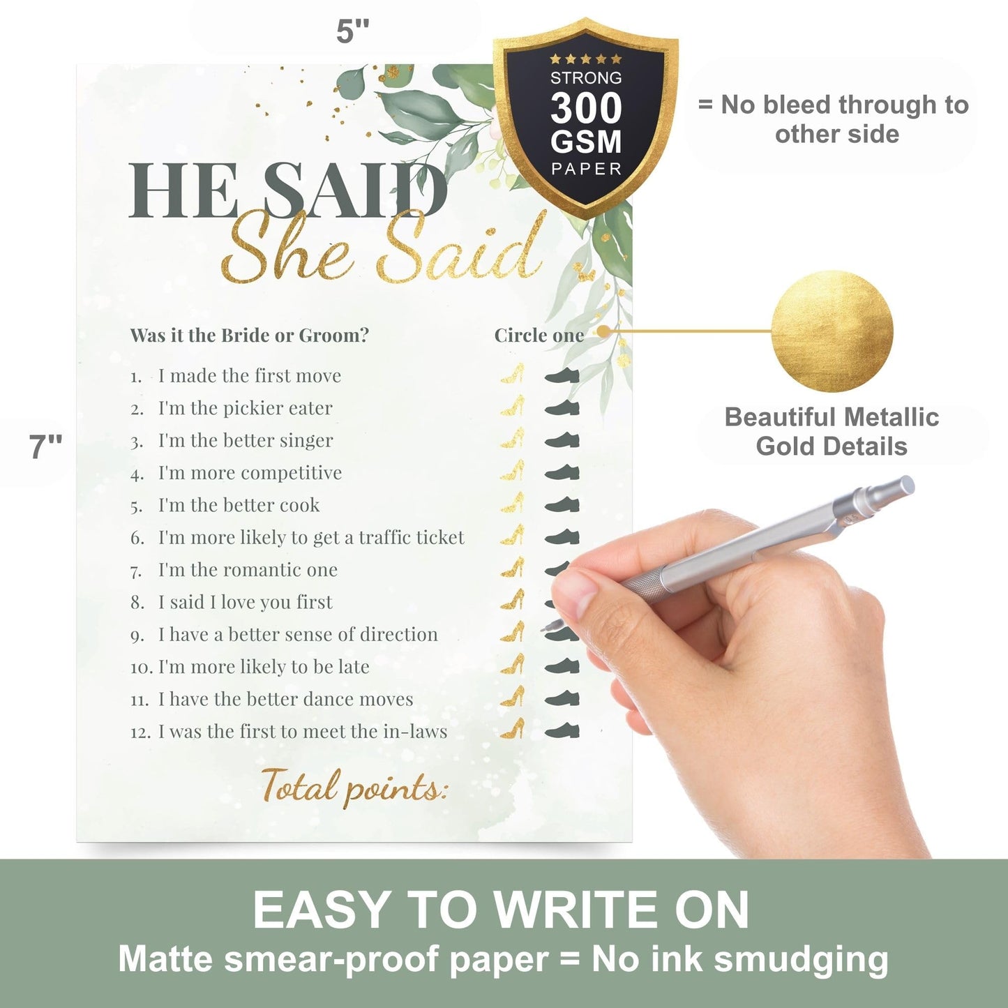 Perfect Occasion Bridal Shower Games + Advice Cards (30 Guests) – Greenery Floral with Gold Details