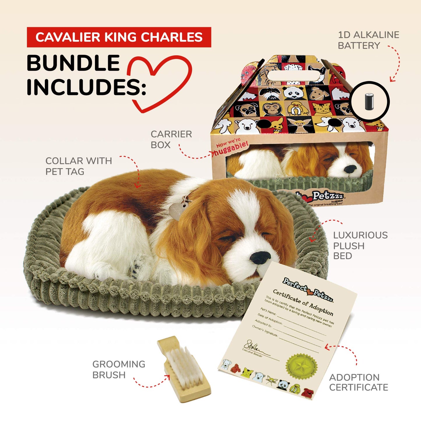 Perfect Petzzz Cavalier King Charles - Realistic Lifelike Plush Companion with 100% Handcrafted Synthetic Fur