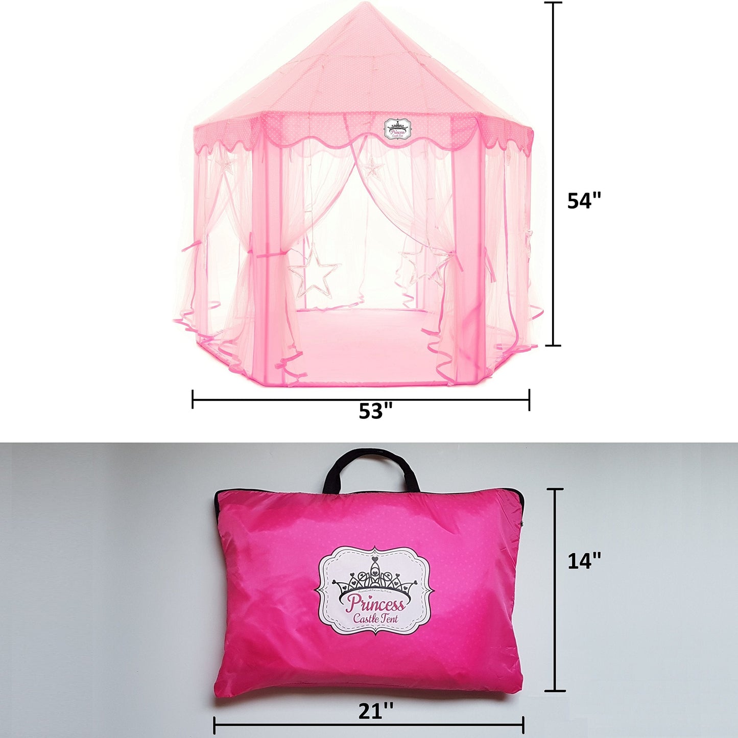 Perfectto Design Princess Castle Play Tent with Star Lights – Indoor Play for Girls 3-7