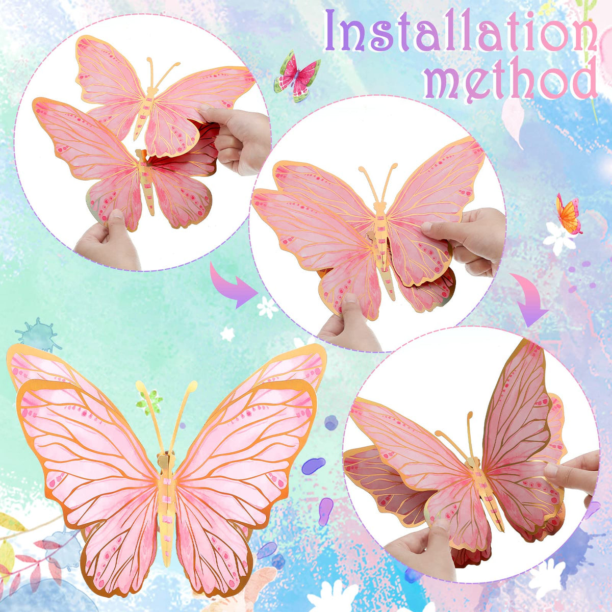 PerKoop 10 Pcs Large Butterfly Centerpieces – 3D Paper Table Toppers (Pink & Purple)