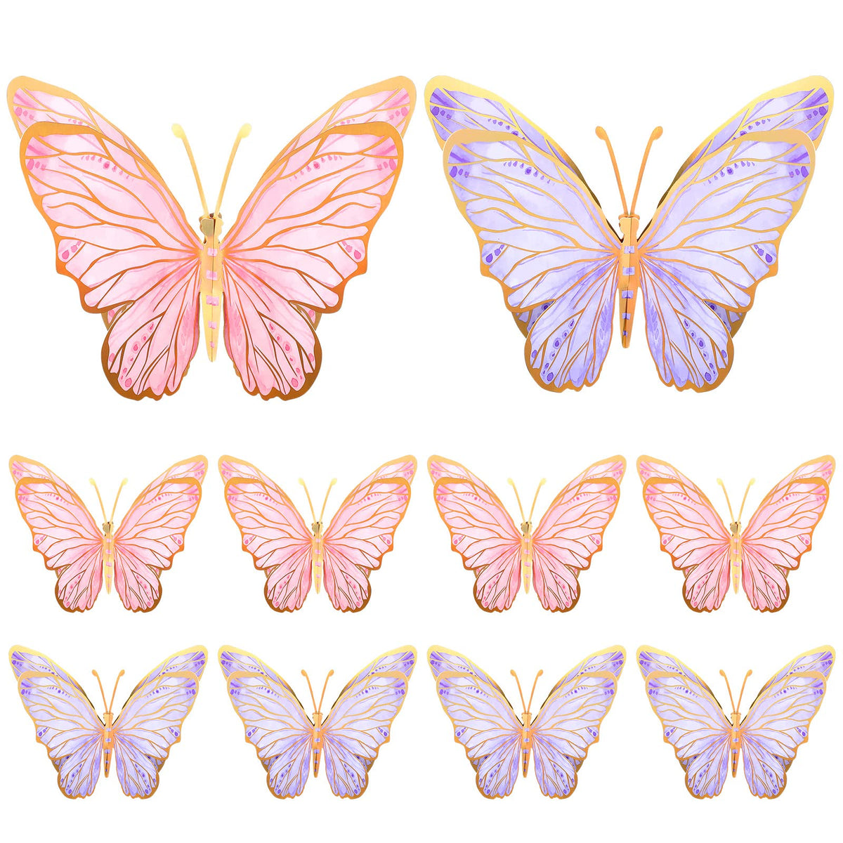 PerKoop 10 Pcs Large Butterfly Centerpieces – 3D Paper Table Toppers (Pink & Purple)