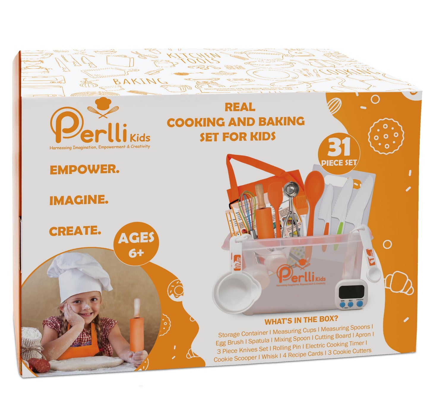 PERLLI Kids Real Cooking Set – 31 Pc Chef Kit for Ages 6+