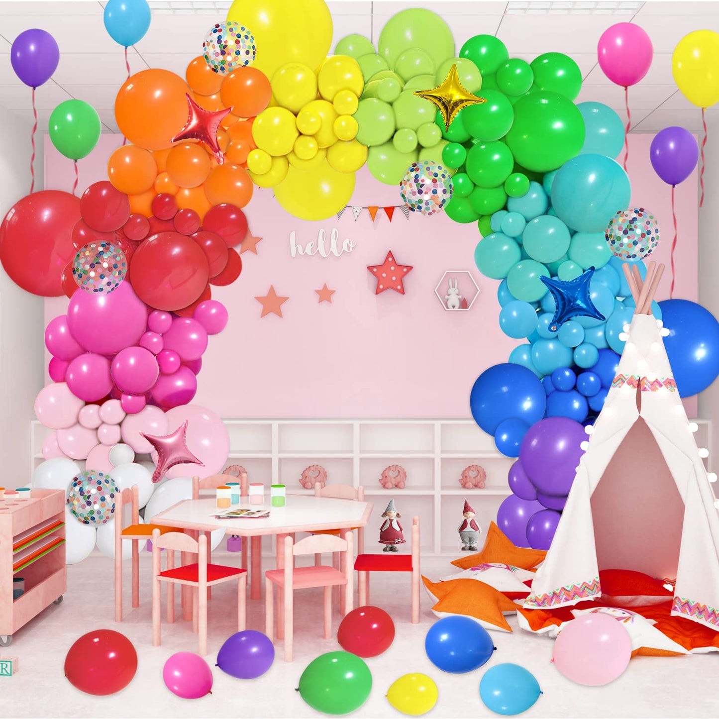 PERPAOL 146pcs Rainbow Balloon Arch Kit – 12 Colors, 4 Sizes for Parties