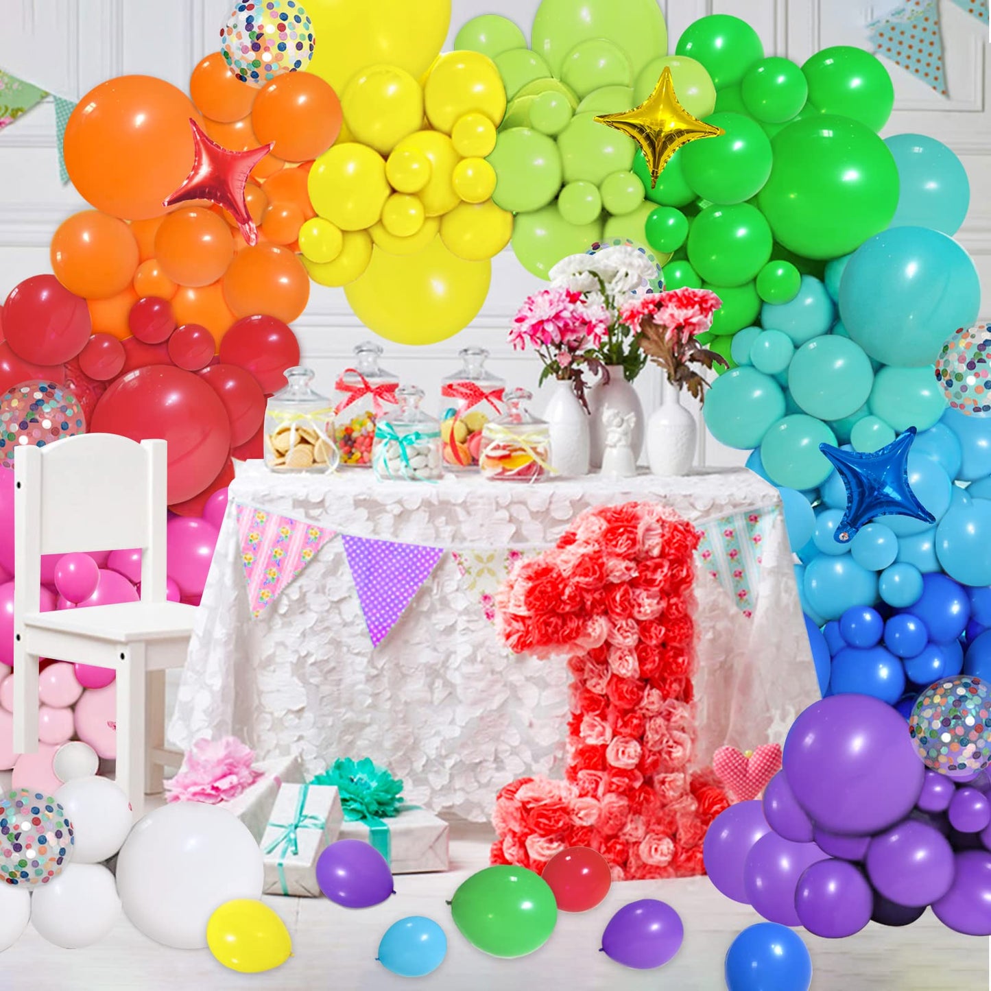 PERPAOL 146pcs Rainbow Balloon Arch Kit – 12 Colors, 4 Sizes for Parties