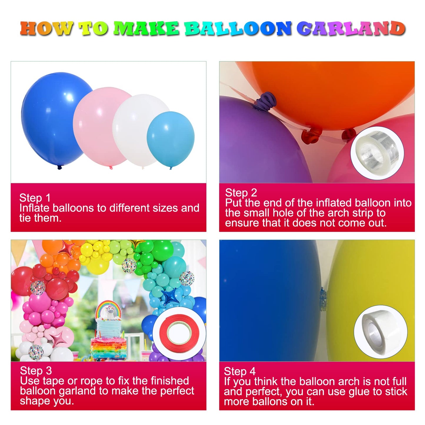 PERPAOL 146pcs Rainbow Balloon Arch Kit – 12 Colors, 4 Sizes for Parties