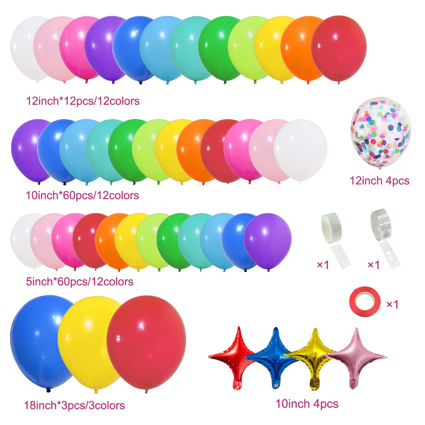 PERPAOL 146pcs Rainbow Balloon Arch Kit – 12 Colors, 4 Sizes for Parties