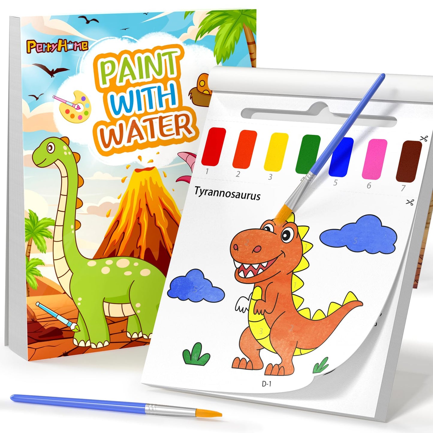 PERRYHOME Paint with Water Coloring Books for Kids – Dinosaur, Mess-Free & Thick Paper