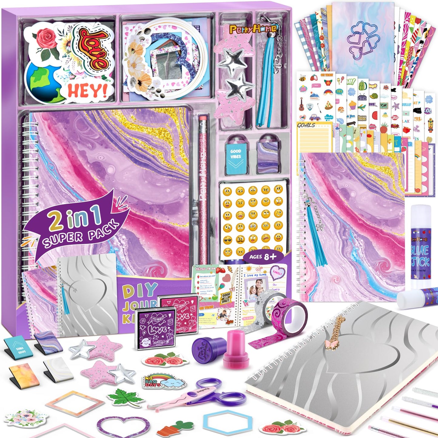 PERRYHOME 2-Pack DIY Journal Kit for Girls | 200+ Pcs Scrapbook & Diary Set